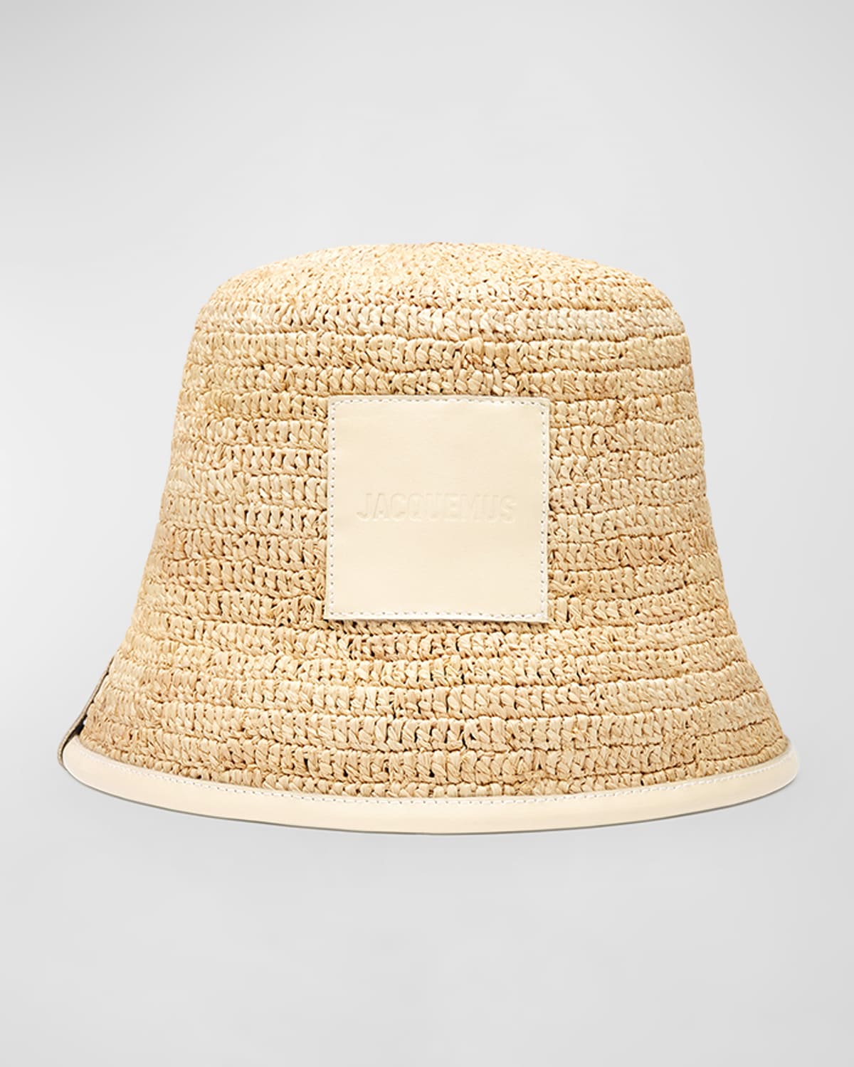 Shop Jacquemus Le Bob Soli Raffia & Black Leather Bucket Hat In Ivory