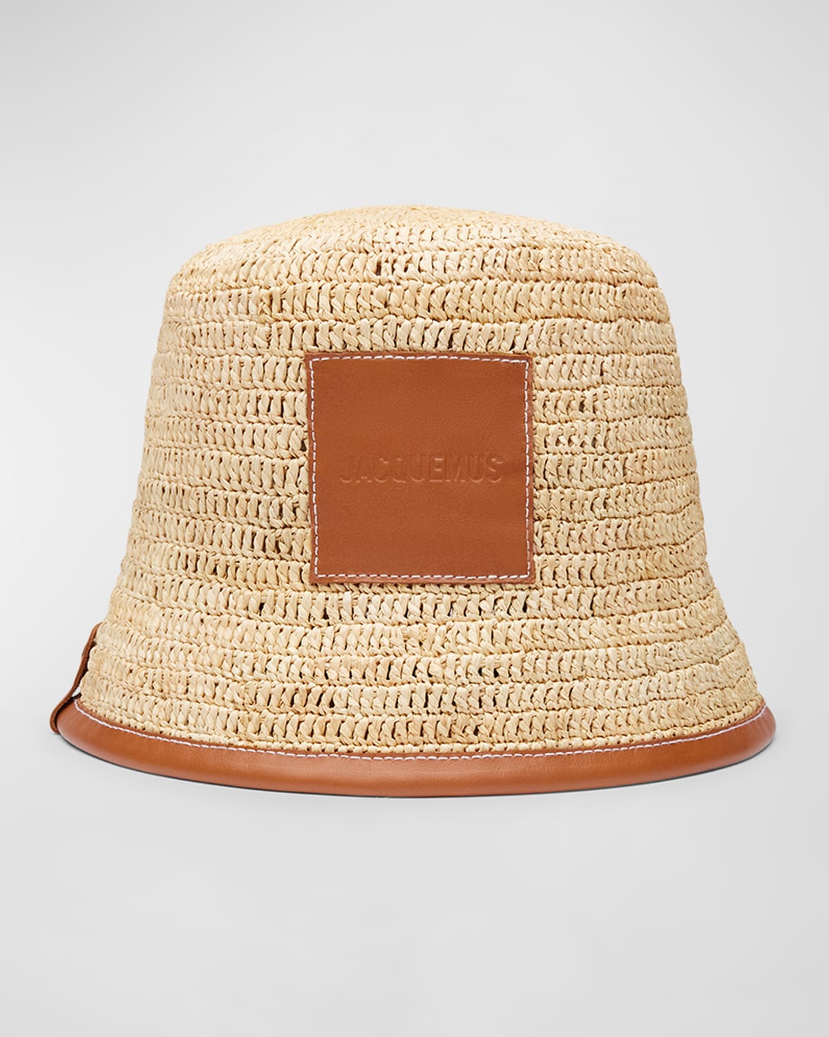 Le Bob Soli Raffia & Brown Leather Bucket Hat