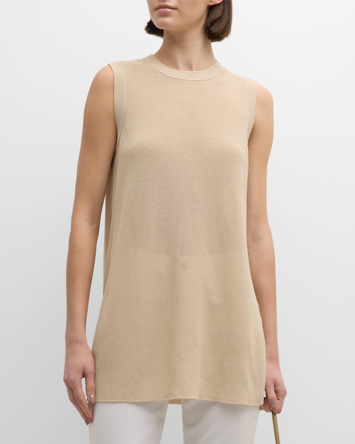 Lafayette 148 Ribbed Sleeveless Cotton Tunic In Pebble