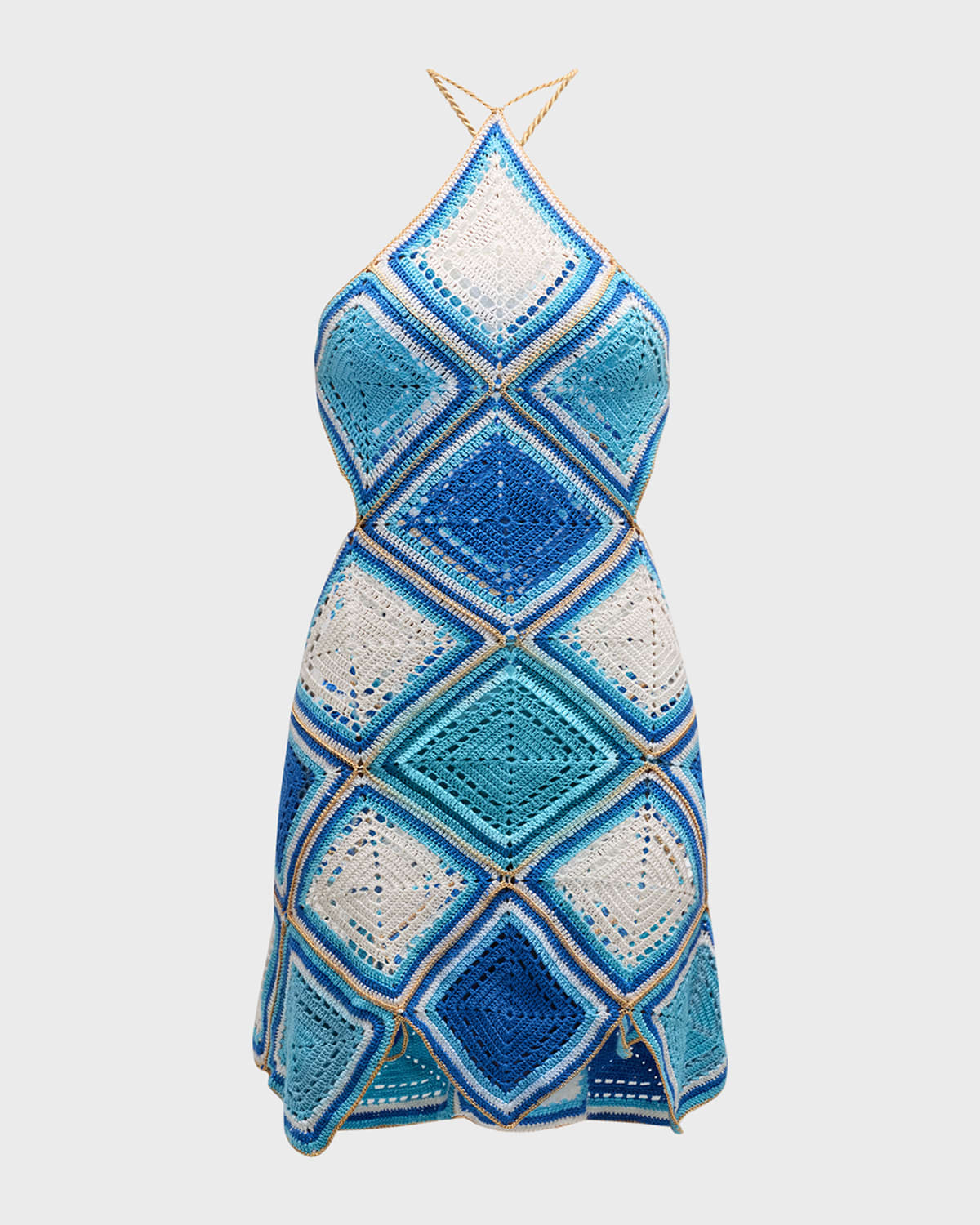 Shop My Beachy Side Hand-crochet Diamond Pattern Tiered Mini Dress In Blue