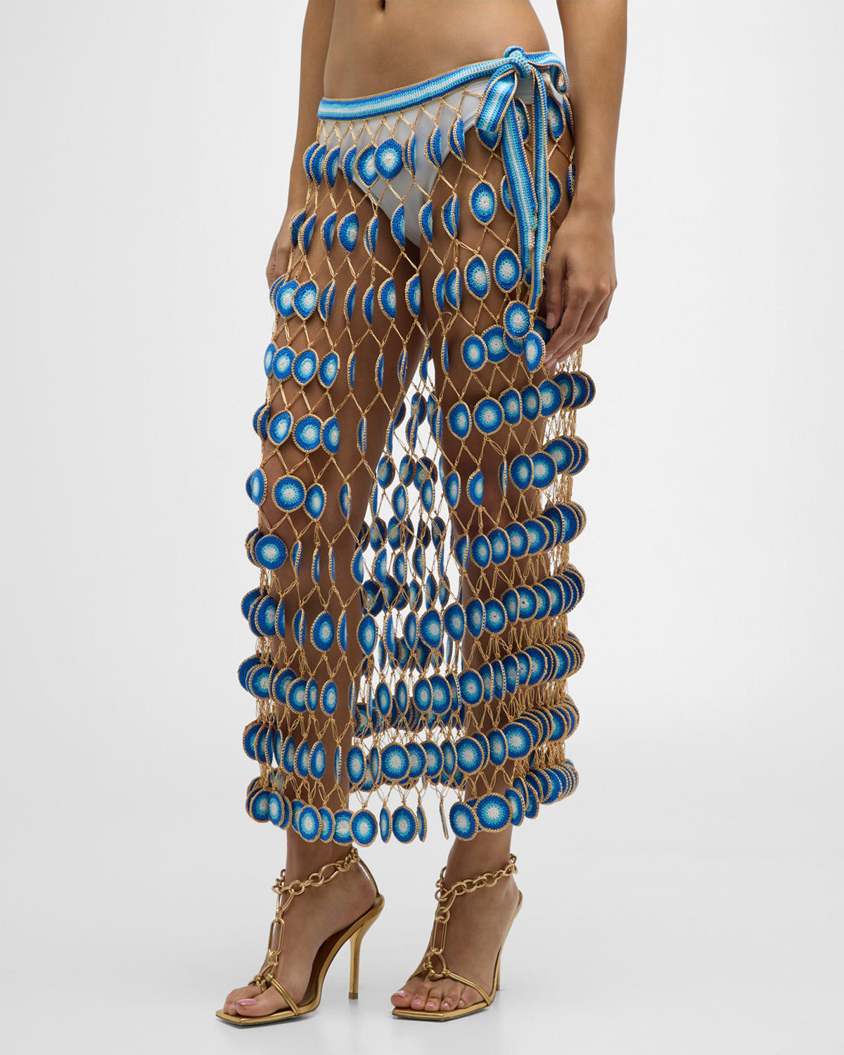 Shop My Beachy Side Hand Crochet Convertible Skirt Dress With Evil Eye Motifs In Blue