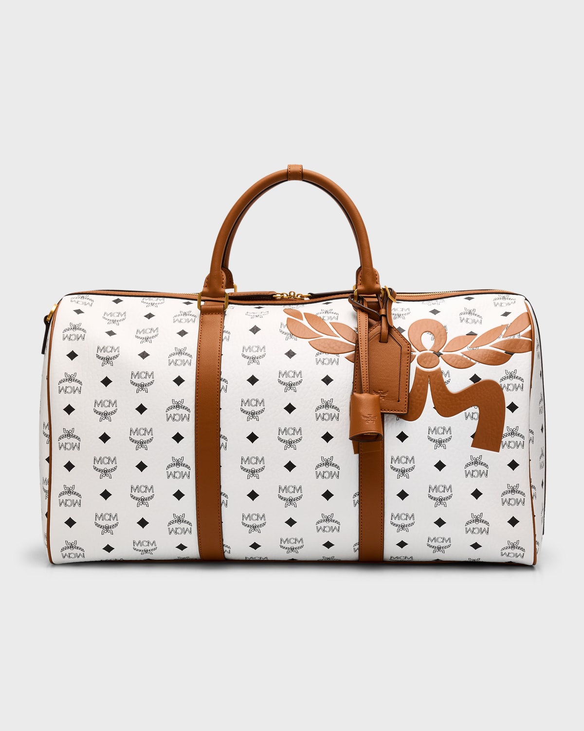 Shop Mcm Men's Ottomar Weekender Bag In Mega Laurel Visetos In White