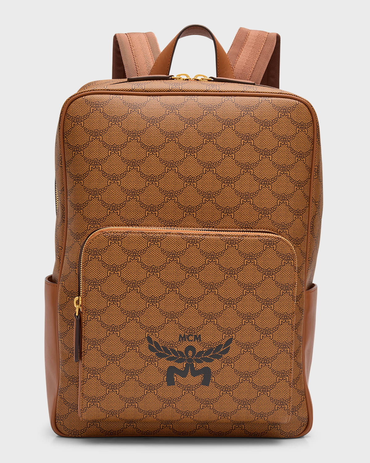 Shop Mcm Men's Lauretos Coated Canvas And Leather Backpack In Cognac