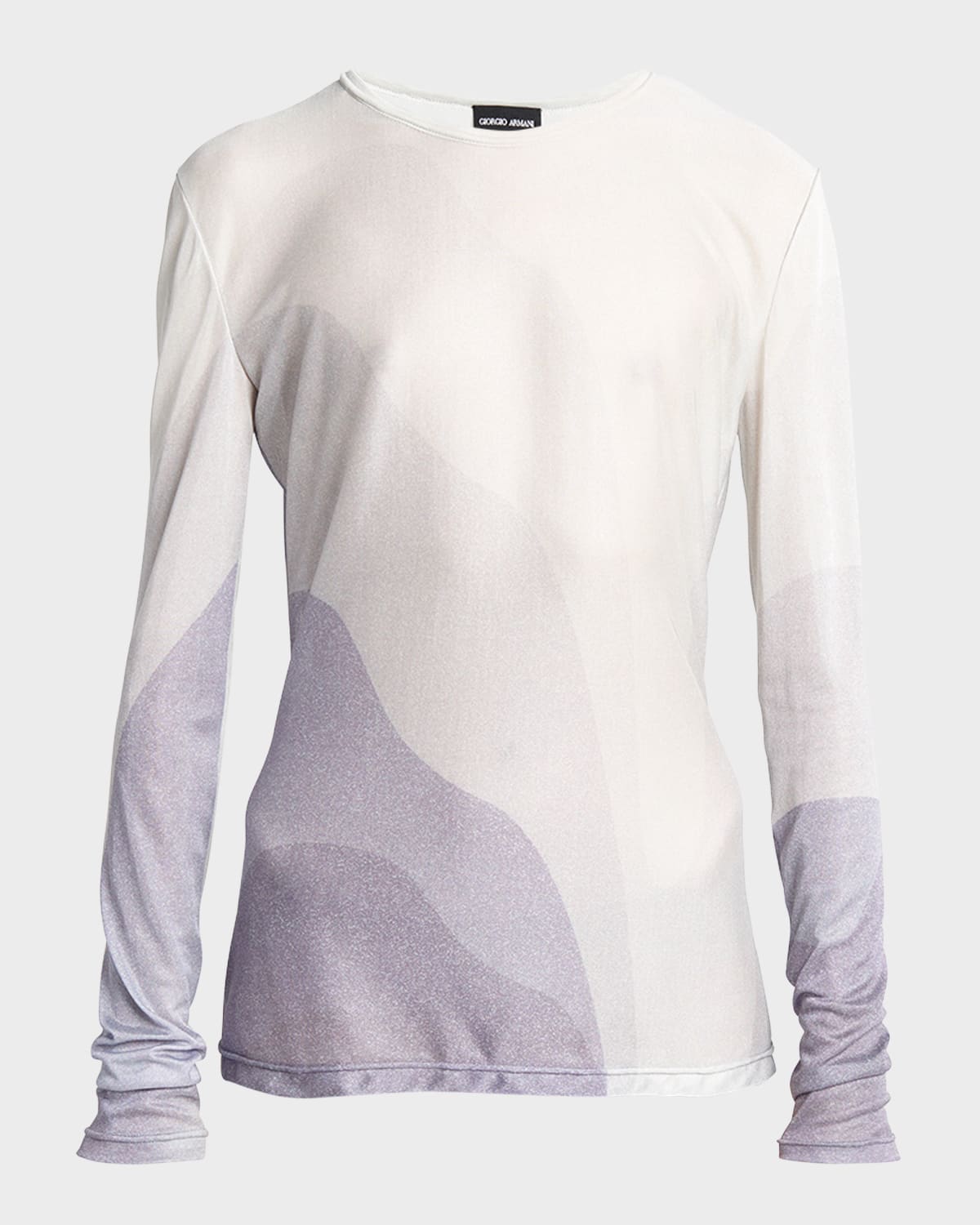 Giorgio Armani Wave-print Long-sleeve Metallic Silk Jersey Knit Top In Lt Purple