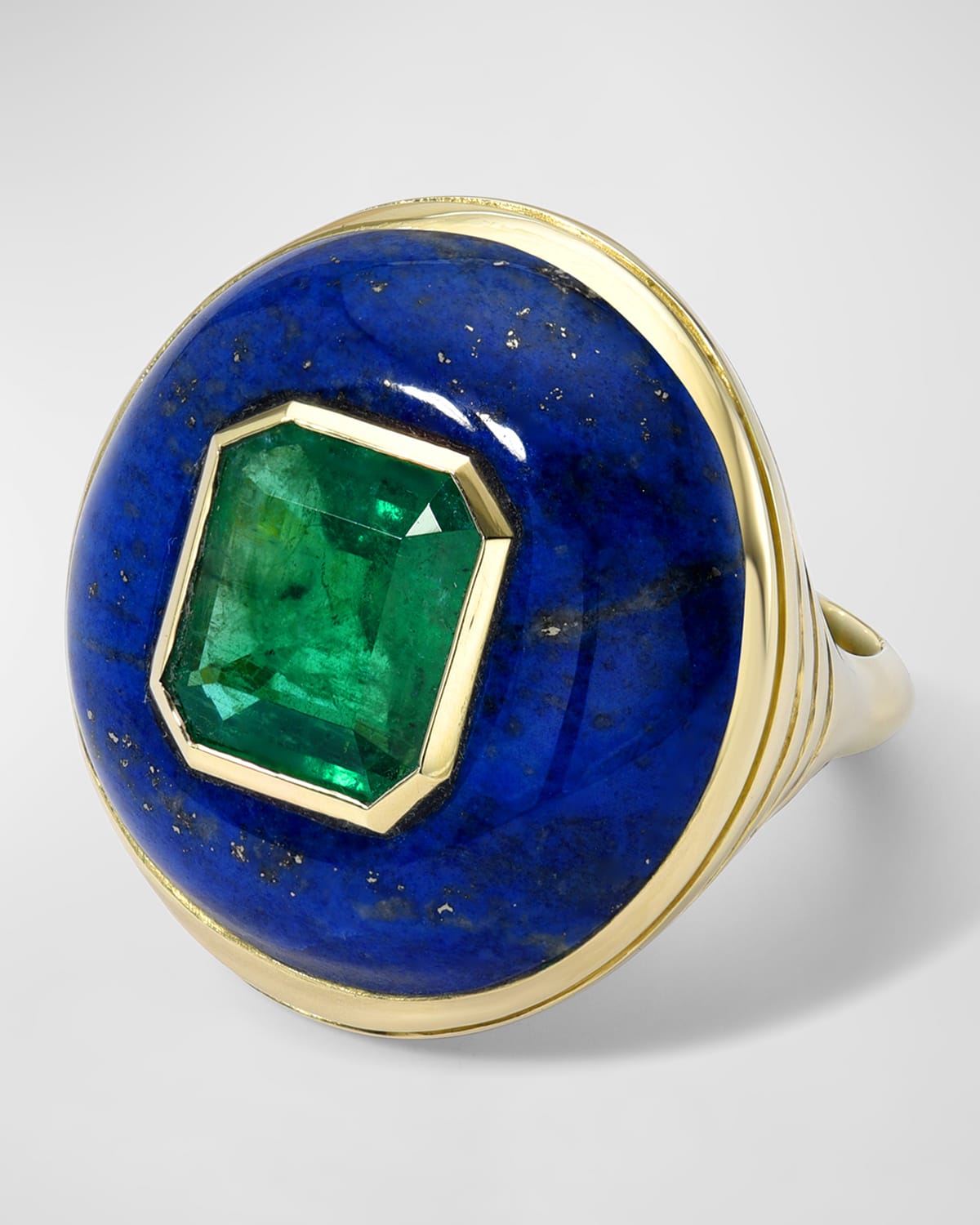 One-Of-A-Kind Lollipop Emerald & Lapis Lazuli Ring, Size 6