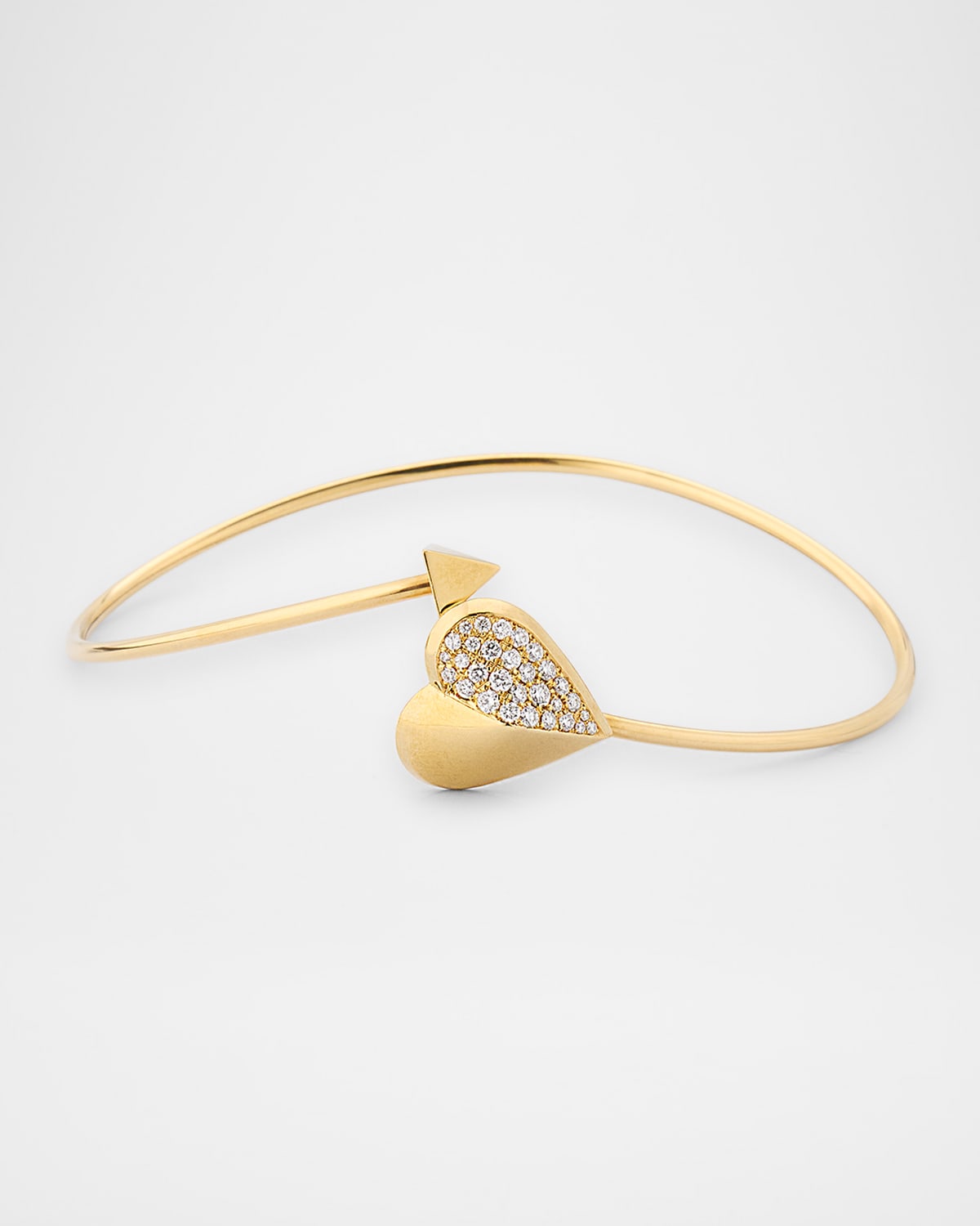 18K Yellow Gold Hearts Half Pave Diamond Bangle