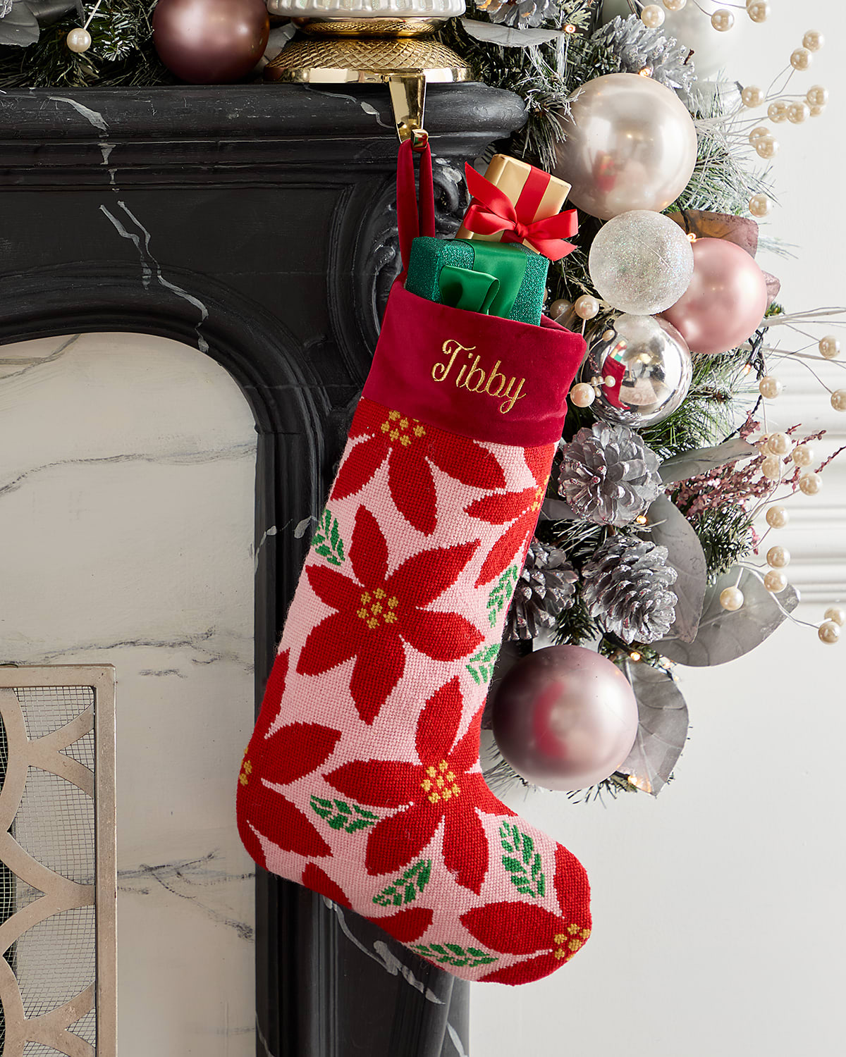 Bauble Stockings X Sainty Nelsen Fa-lala's Poinsettias Christmas Stocking, Personalized