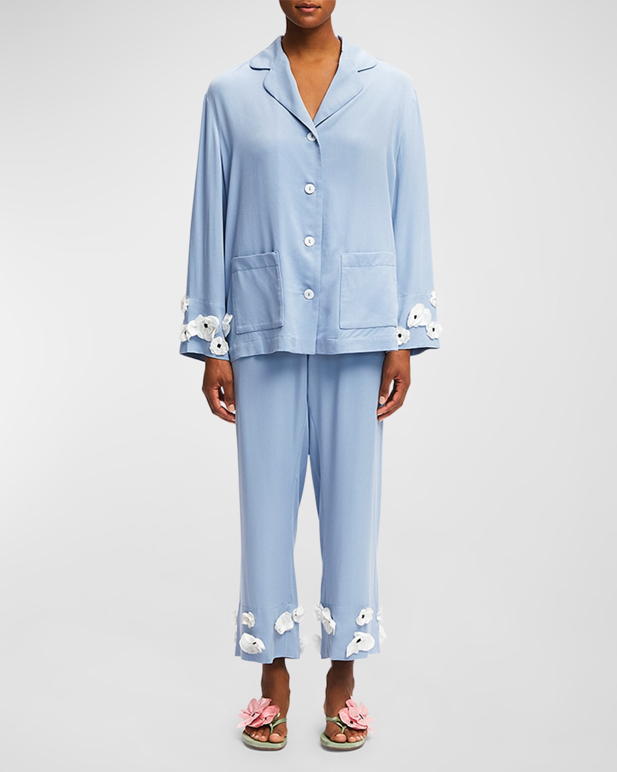 Shop Sleeper The Bloom Floral Applique Party Pajama Set In Blue  White
