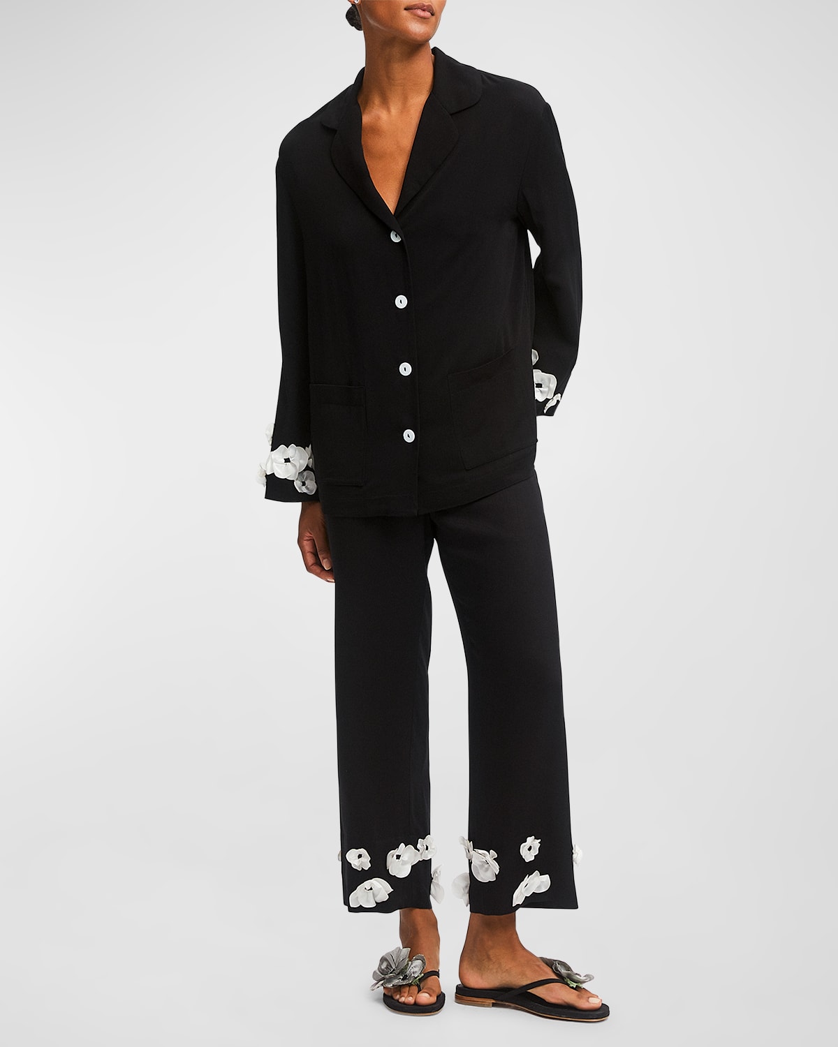 Shop Sleeper The Bloom Floral Applique Party Pajama Set In Black  White