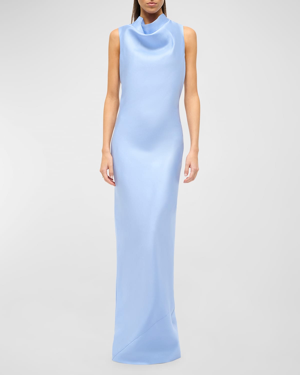 Shop Staud Rochelle Cowl-neck Sleeveless Satin Gown In Periwinkle