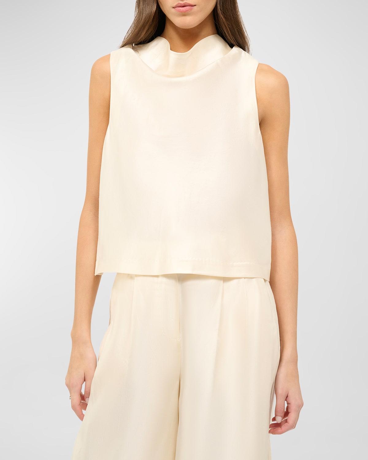 Shop Staud Rochelle Cowl-neck Silk Shell Top In Ivory