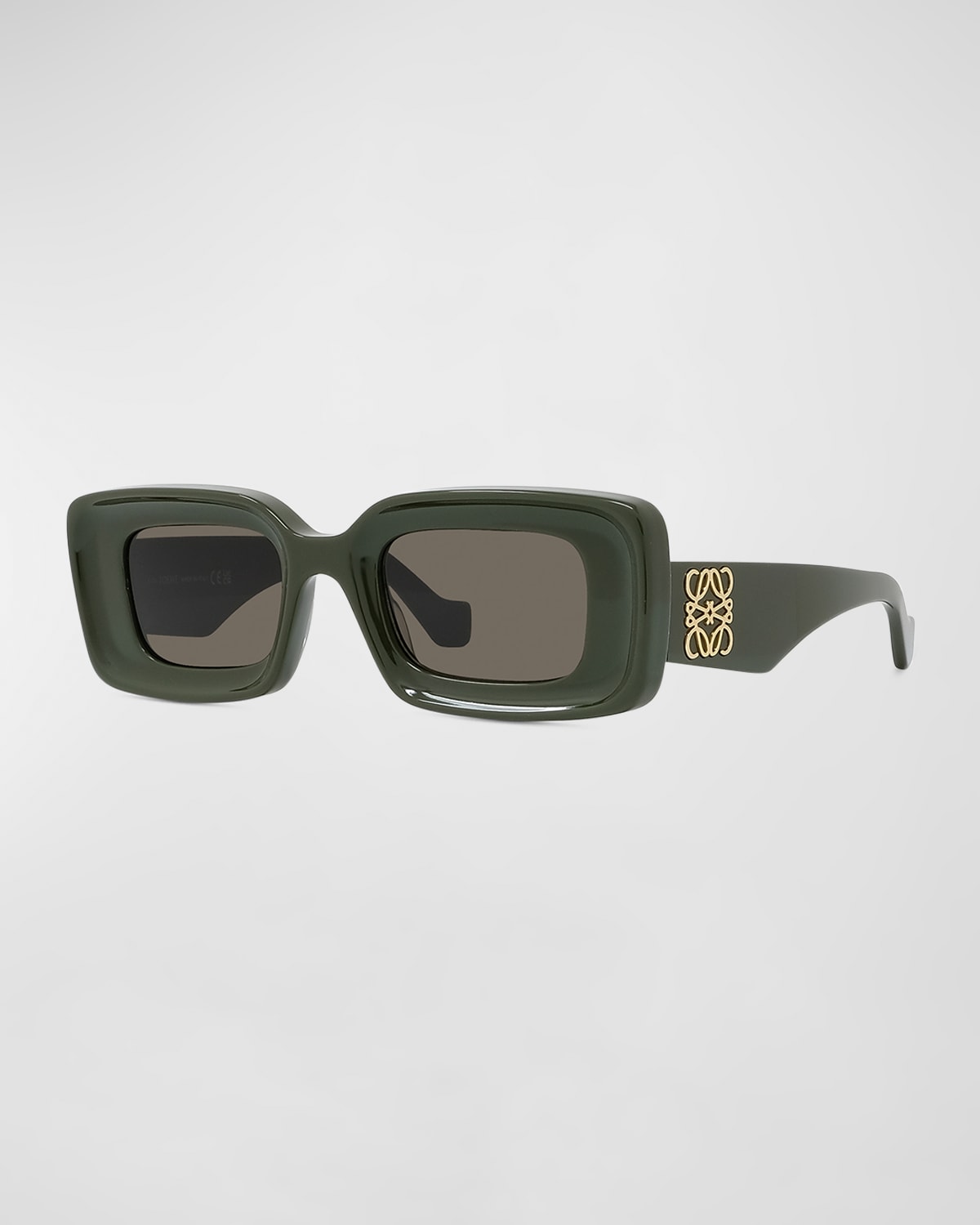Loewe Men's Anagram Acetate-nylon Rectangle Sunglasses In Sdkgrnbrn