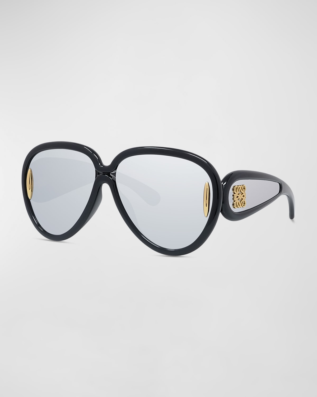 Shop Loewe Men's Anagram Oversized Oval Sunglasses In Sblksmkmr