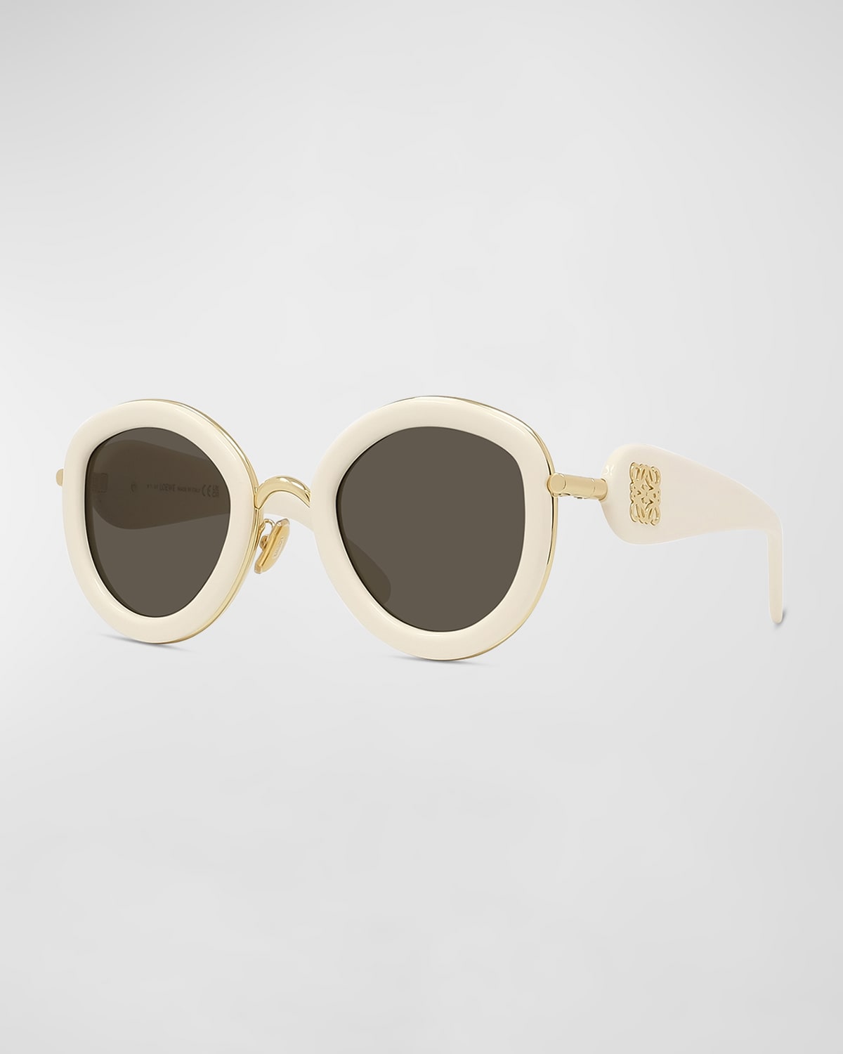 Loewe Men's Anagram Acetate Round Sunglasses In Ivrybrn