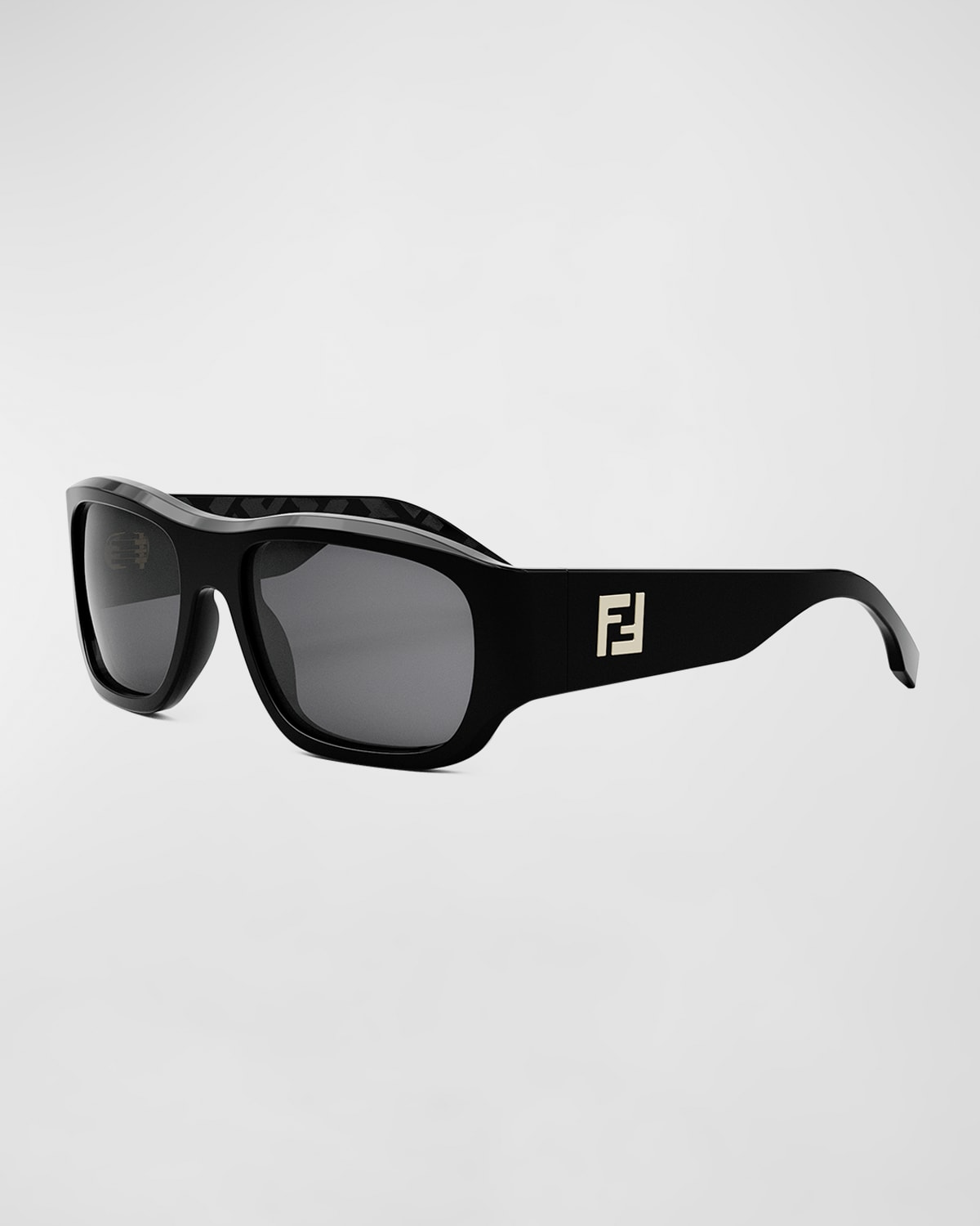 Fendi Men's Ff Squared 56mm Rectangular Sunglasses In Shiny Black Smoke