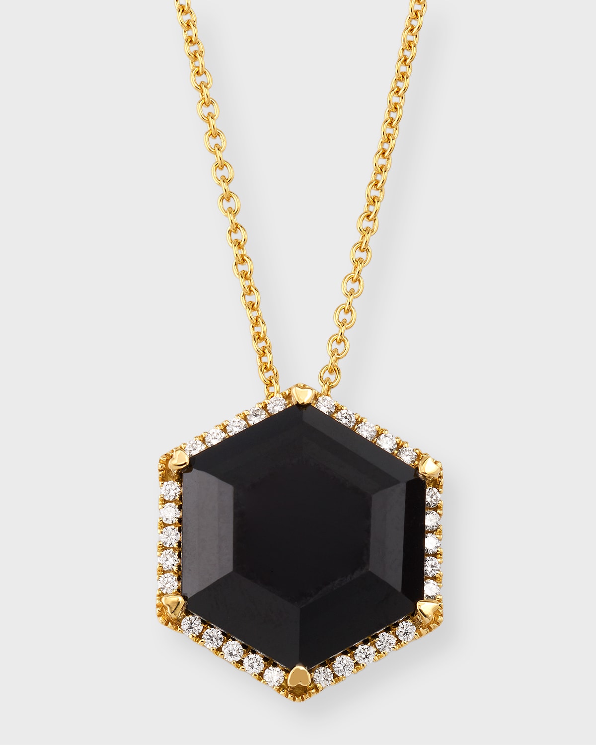 18K Yellow Gold Hexagon Green Quartz Pendant Necklace with Diamonds