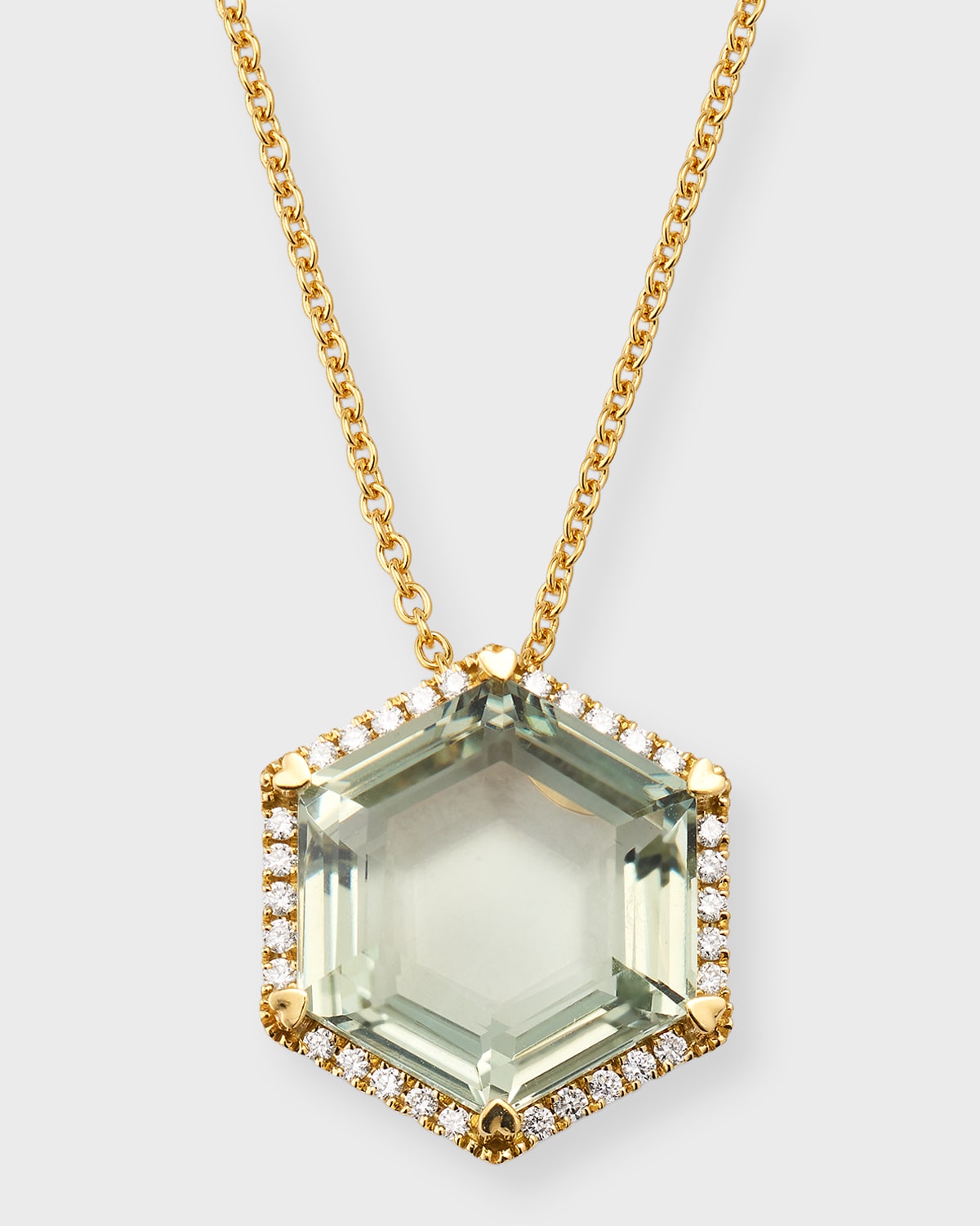 Lisa Nik 18k Yellow Gold Hexagon Green Quartz Pendant Necklace With Diamonds In Gray