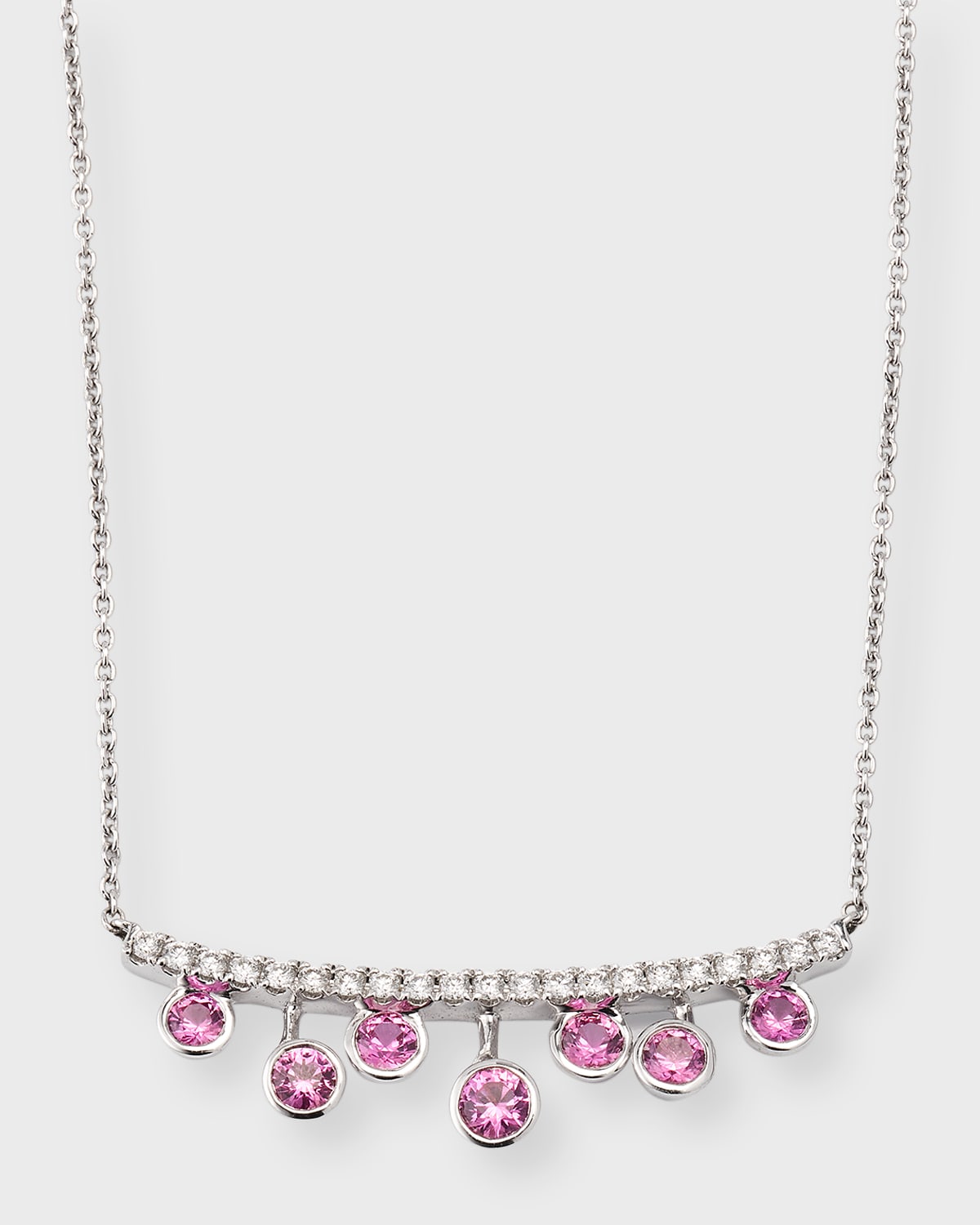 18K White Gold Pink Sapphire Bar Necklace with Diamonds