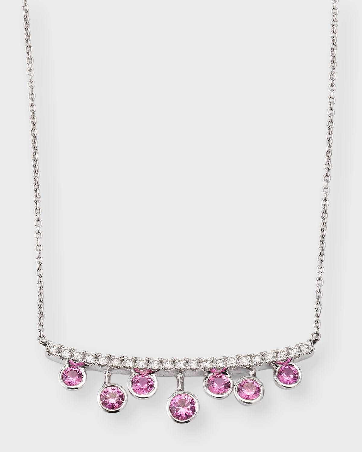 Rainbow 18K White Gold Floating Pink Sapphire & Diamond Bar Necklace