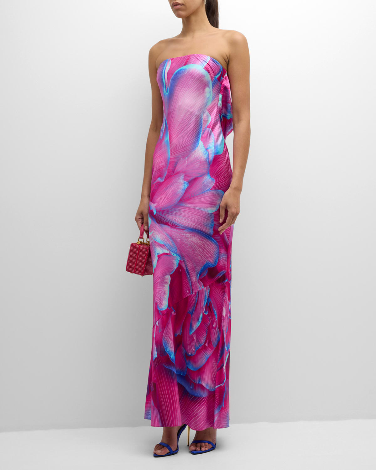Shop Retroféte Keaton Strapless Open Cowl-back Silk Gown In Pink Peony