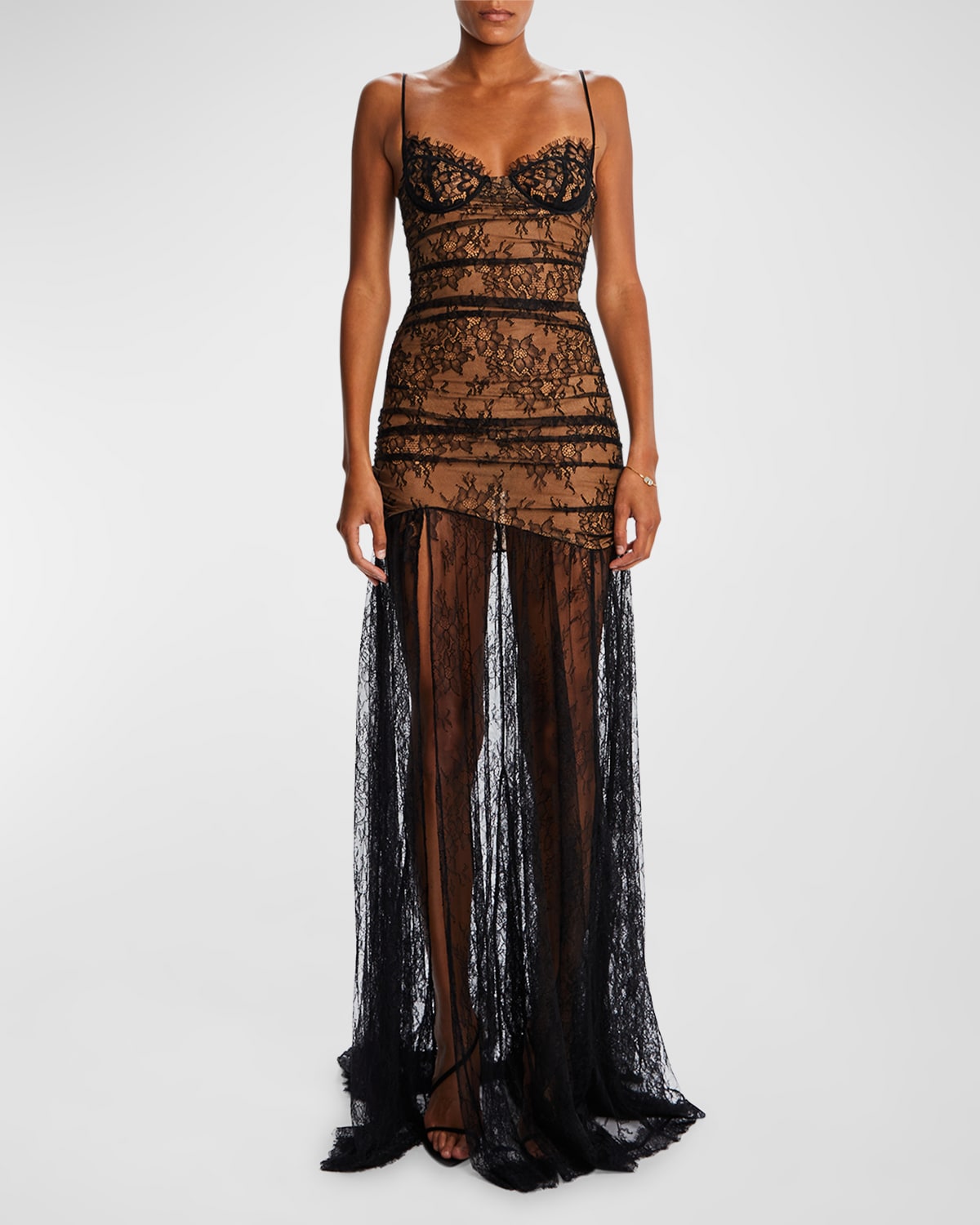 Shop Retroféte Aliza Sheer Lace Overlay Sweetheart Dress In Black