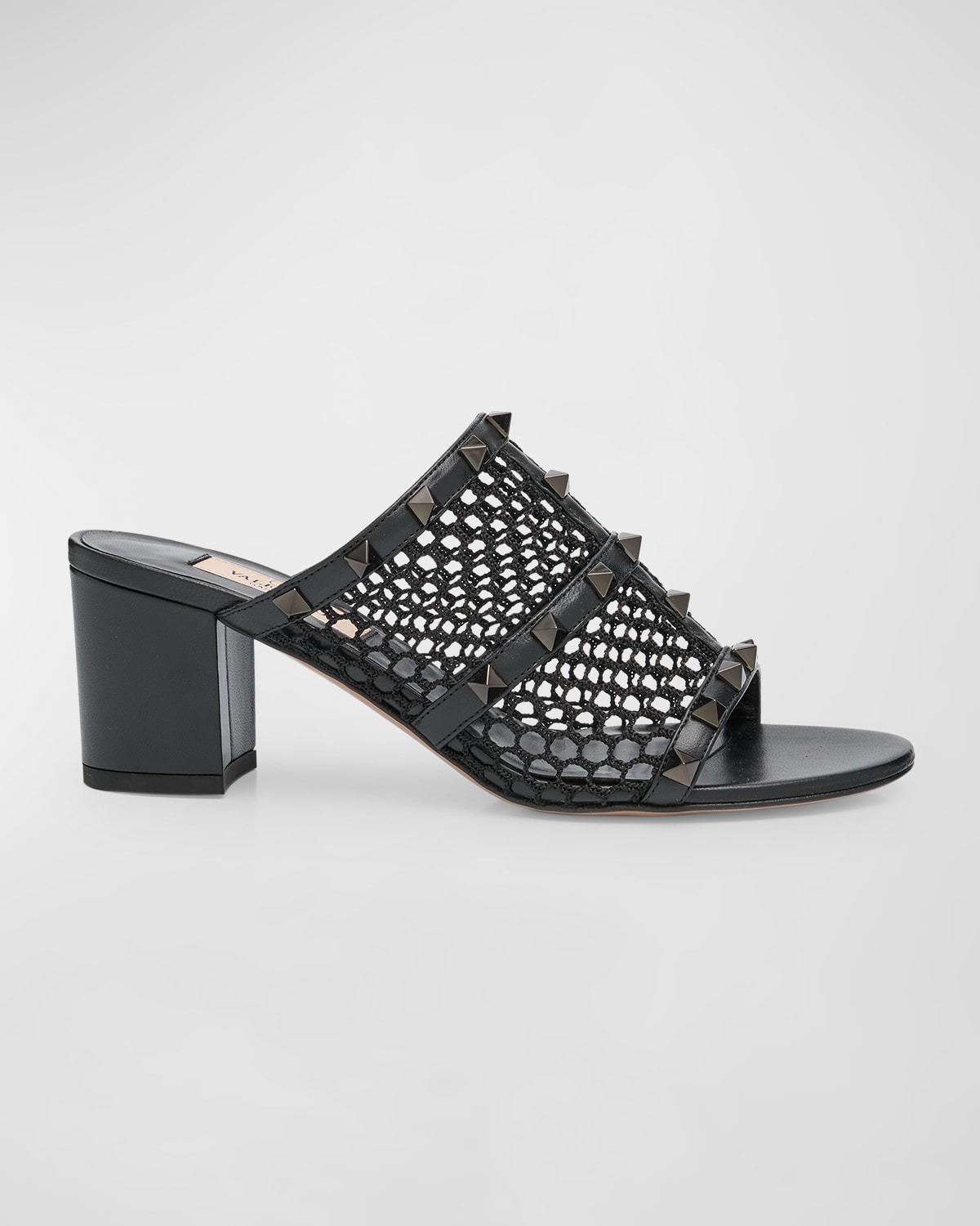Shop Valentino Rockstud Net Block-heel Mule Sandals In No Nero