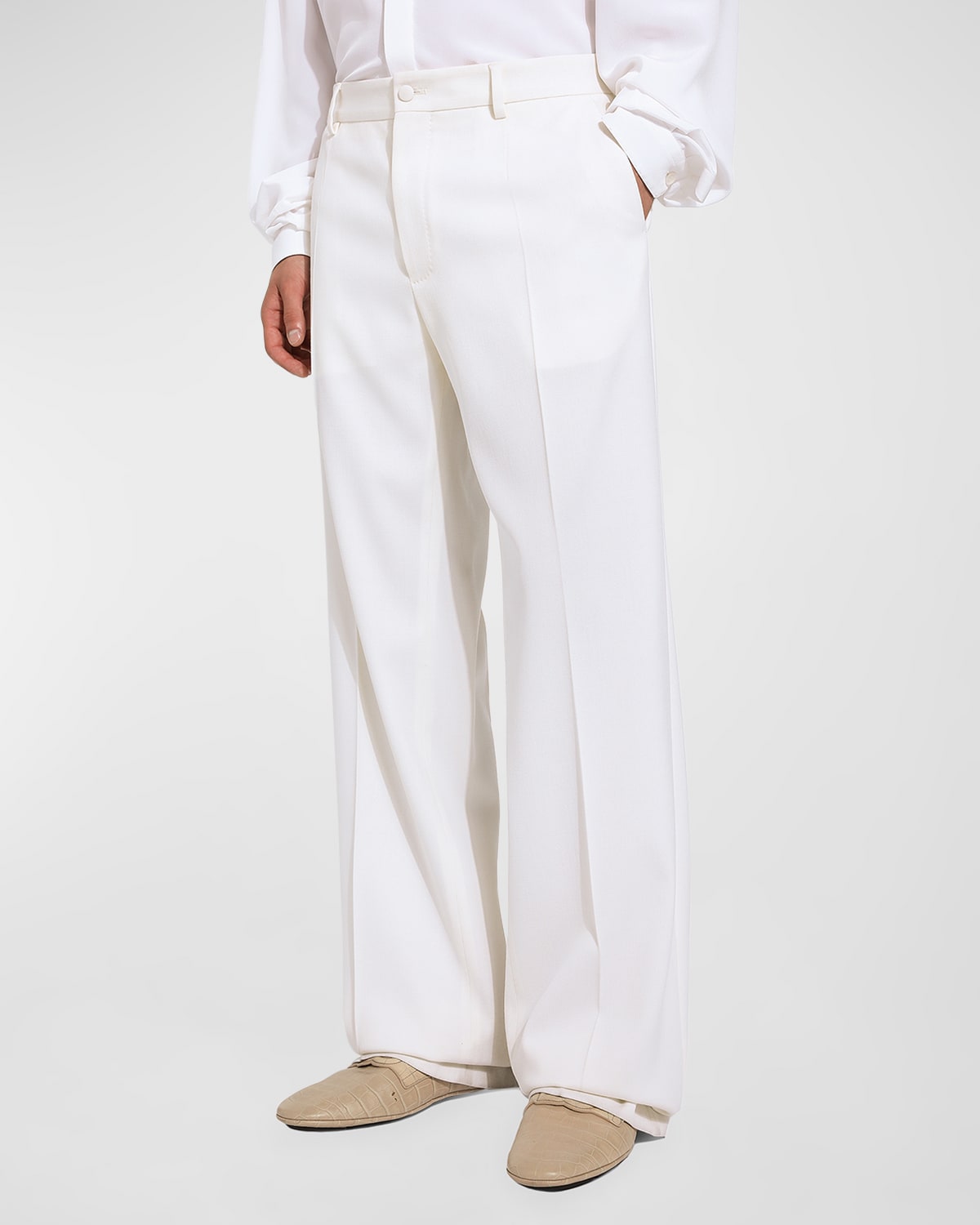 Shop Dolce & Gabbana Men's Double-face Wool Pants In White