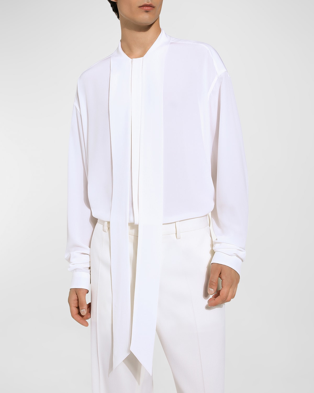 Shop Dolce & Gabbana Men's Crepe De Chine Shirt With Scarf Detail In White