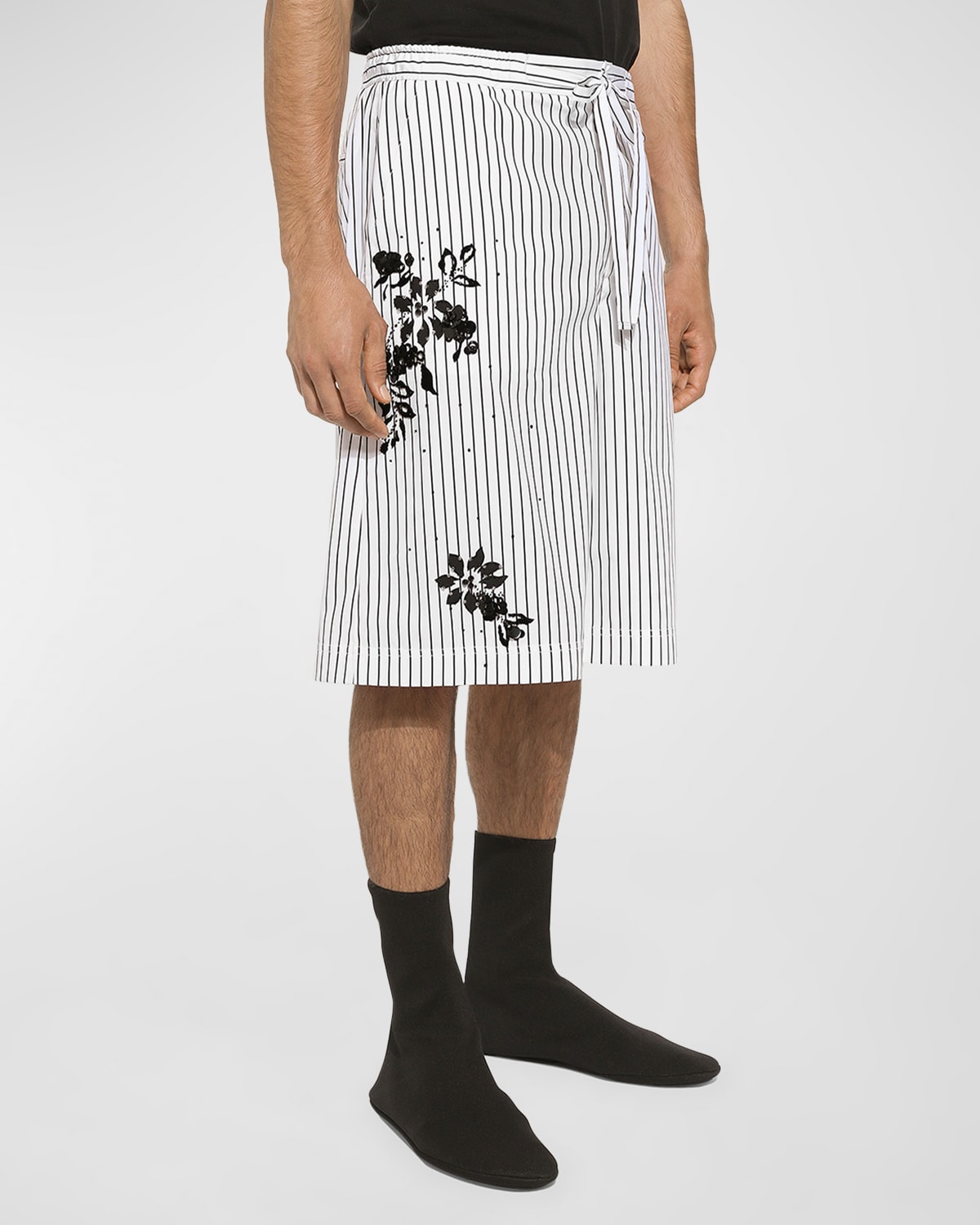 Shop Dolce & Gabbana Men's Striped Floral Embroidered Shorts In White