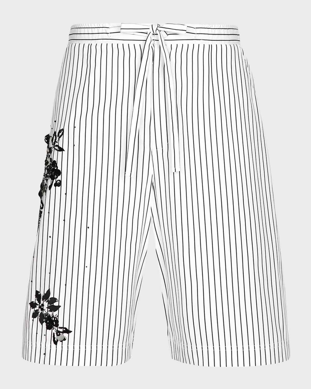 Shop Dolce & Gabbana Men's Striped Floral Embroidered Shorts In White