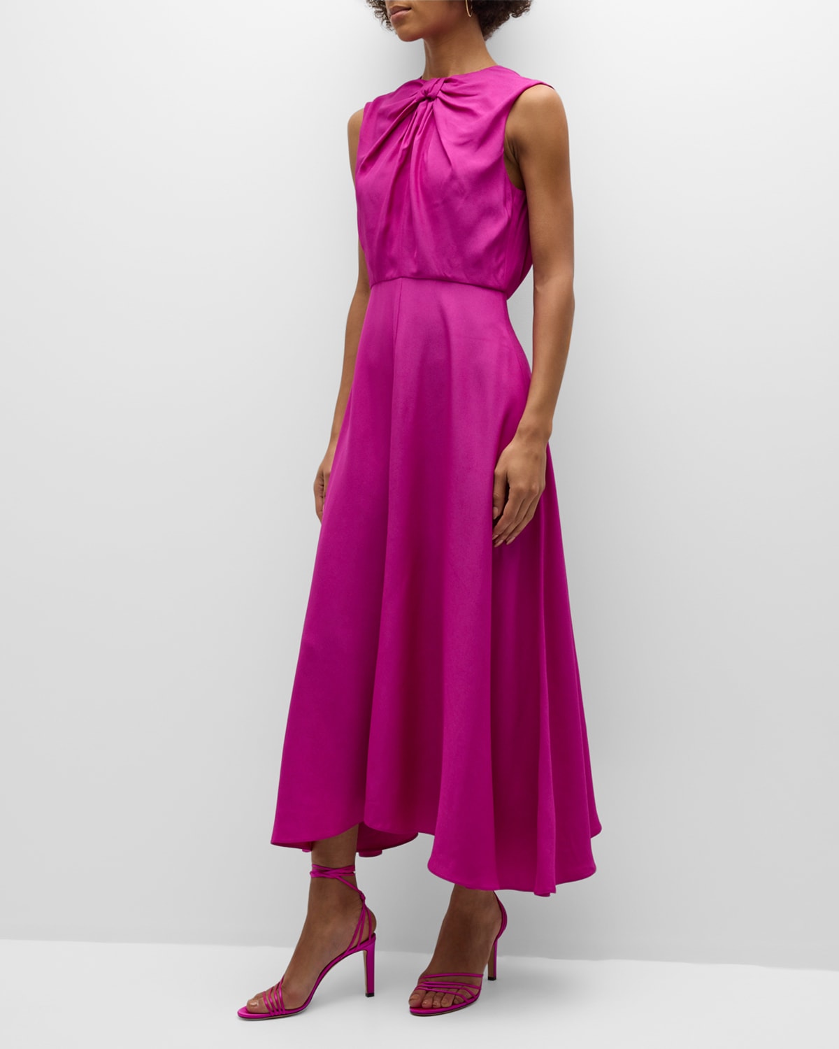 Shop Saloni Marla Sleeveless Bow Midi A-line Dress In 474-bougainvillea