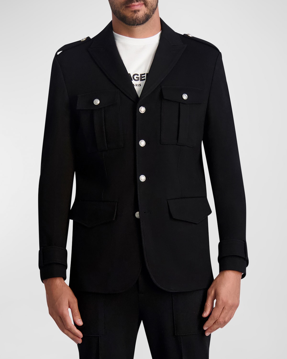 Shop Karl Lagerfeld Men's Military Jacquard Blazer In Black