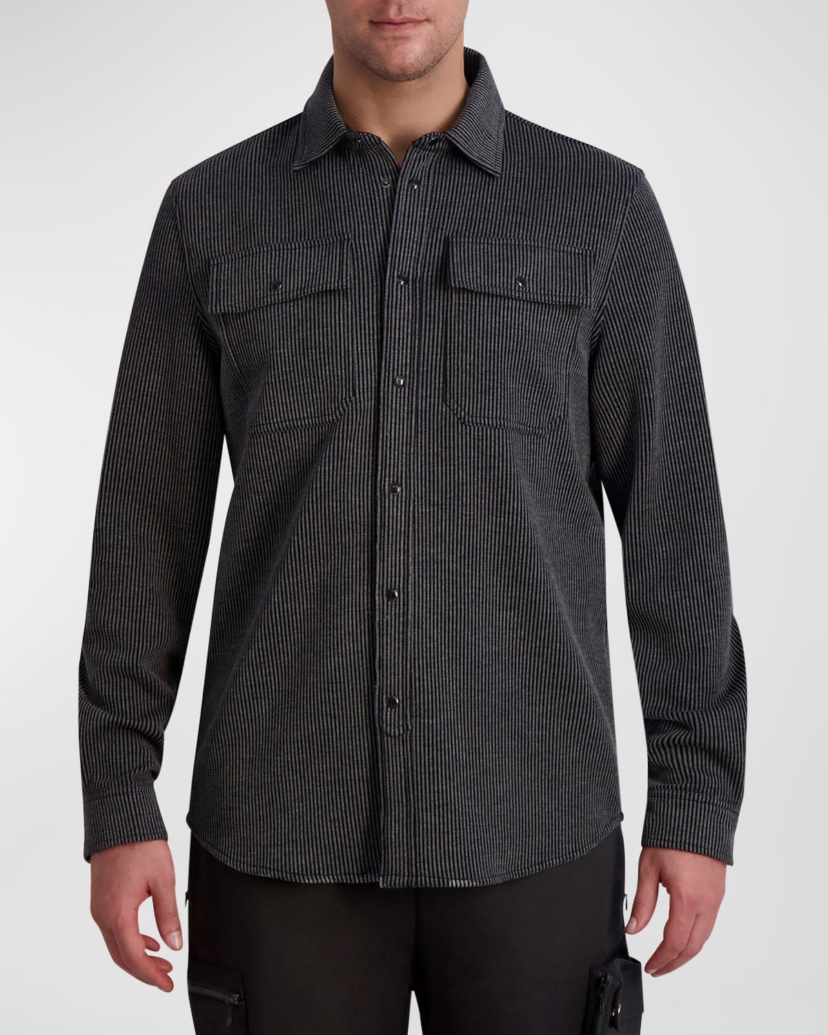 Shop Karl Lagerfeld Men's Striped 2-pocket Overshirt In Black/grey