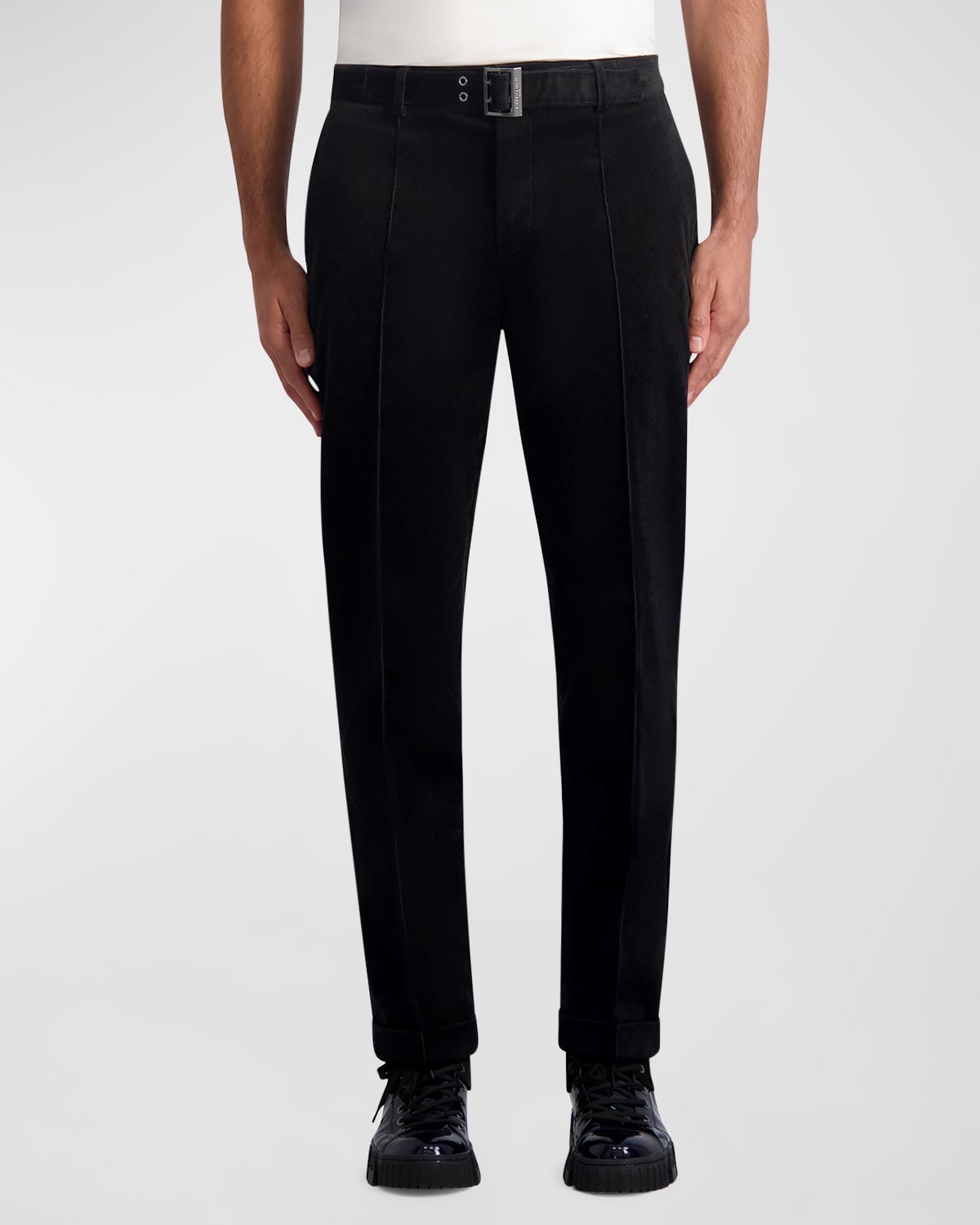 Shop Karl Lagerfeld Men's Belted Pintuck Corduroy Pants In Black