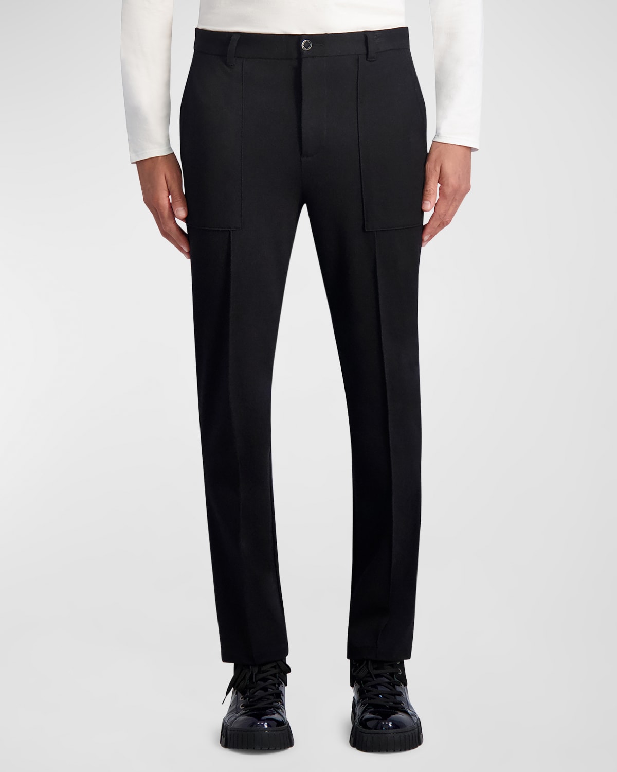 Shop Karl Lagerfeld Men's Ponte Pinstripe Dress Pants In Black