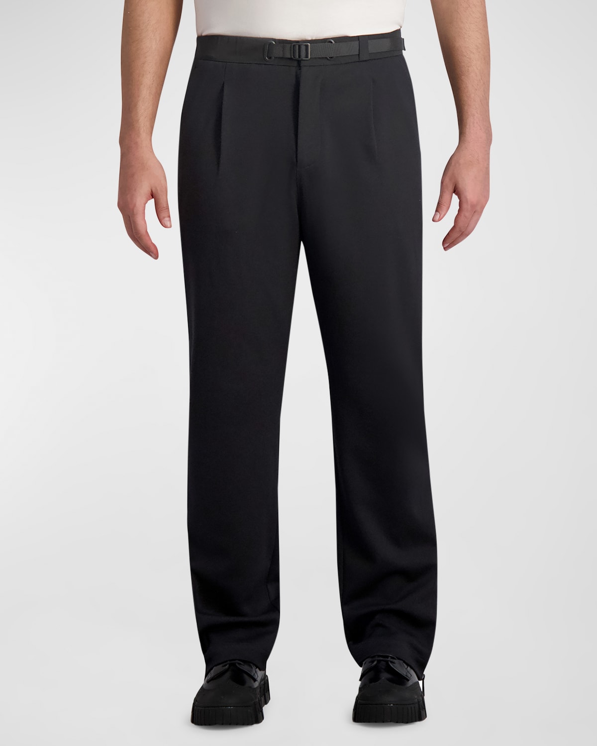 Karl Lagerfeld Paris White Label Men's Belted Zip-cuff Pants In Black