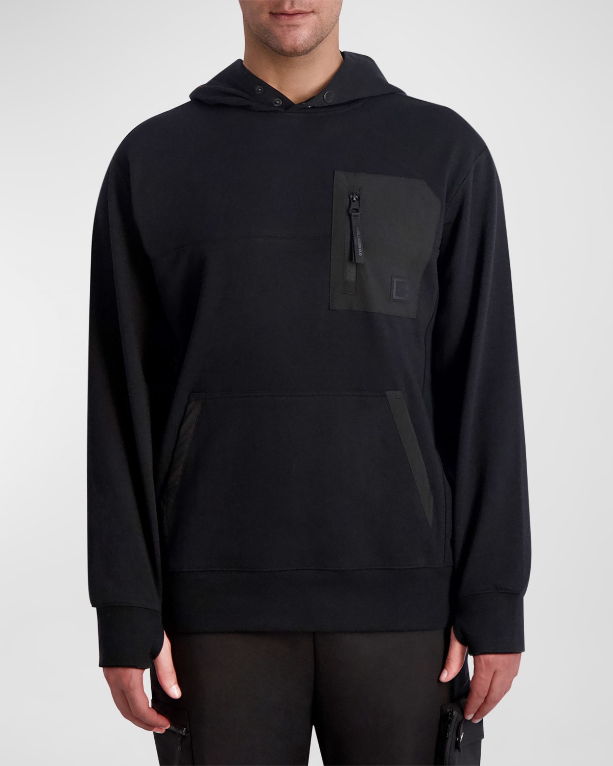 Shop Karl Lagerfeld Men's Solid Hoodie With Chest Pocket In Black