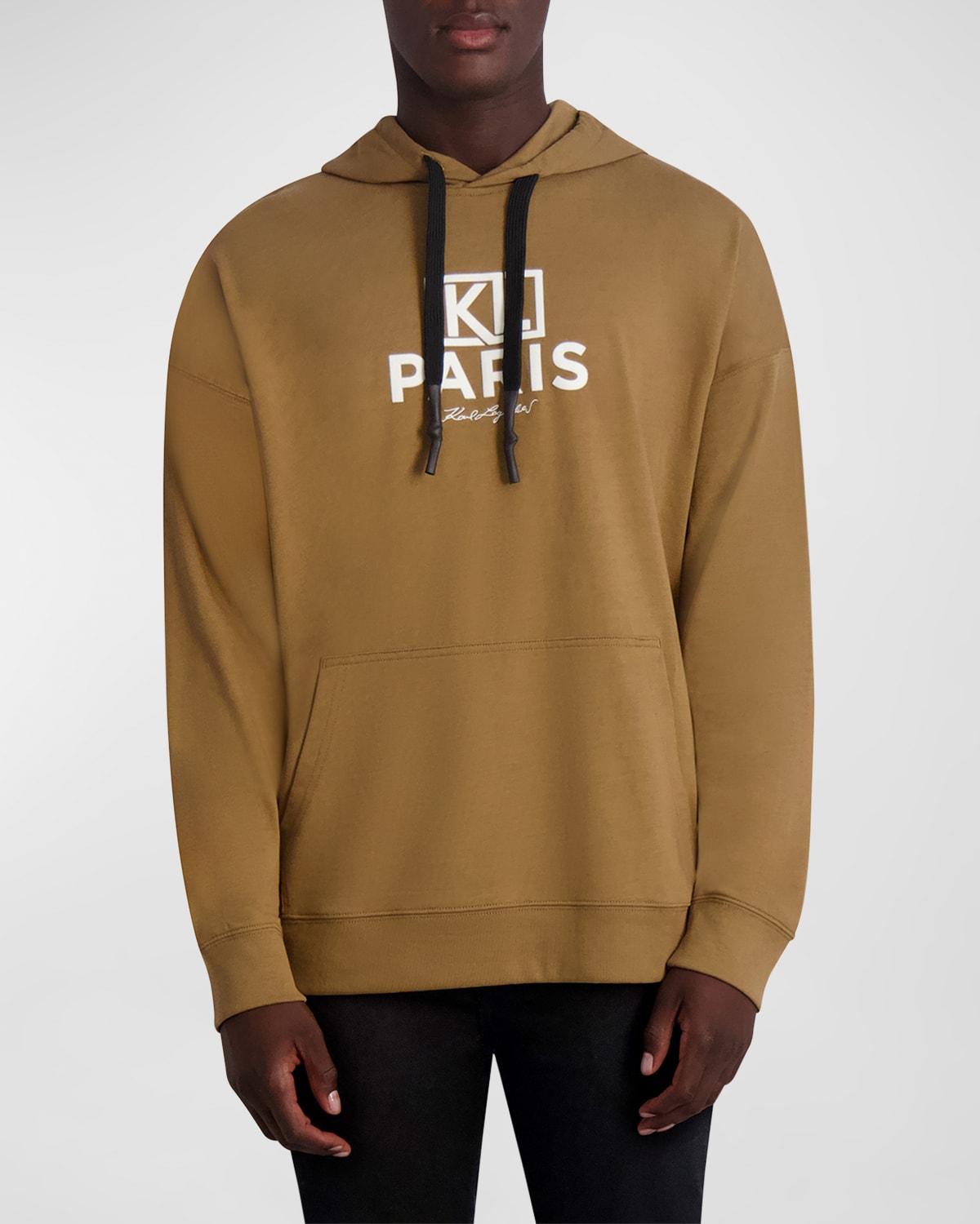 Shop Karl Lagerfeld Men's Knit Hoodie With Flocked Logo In Tan