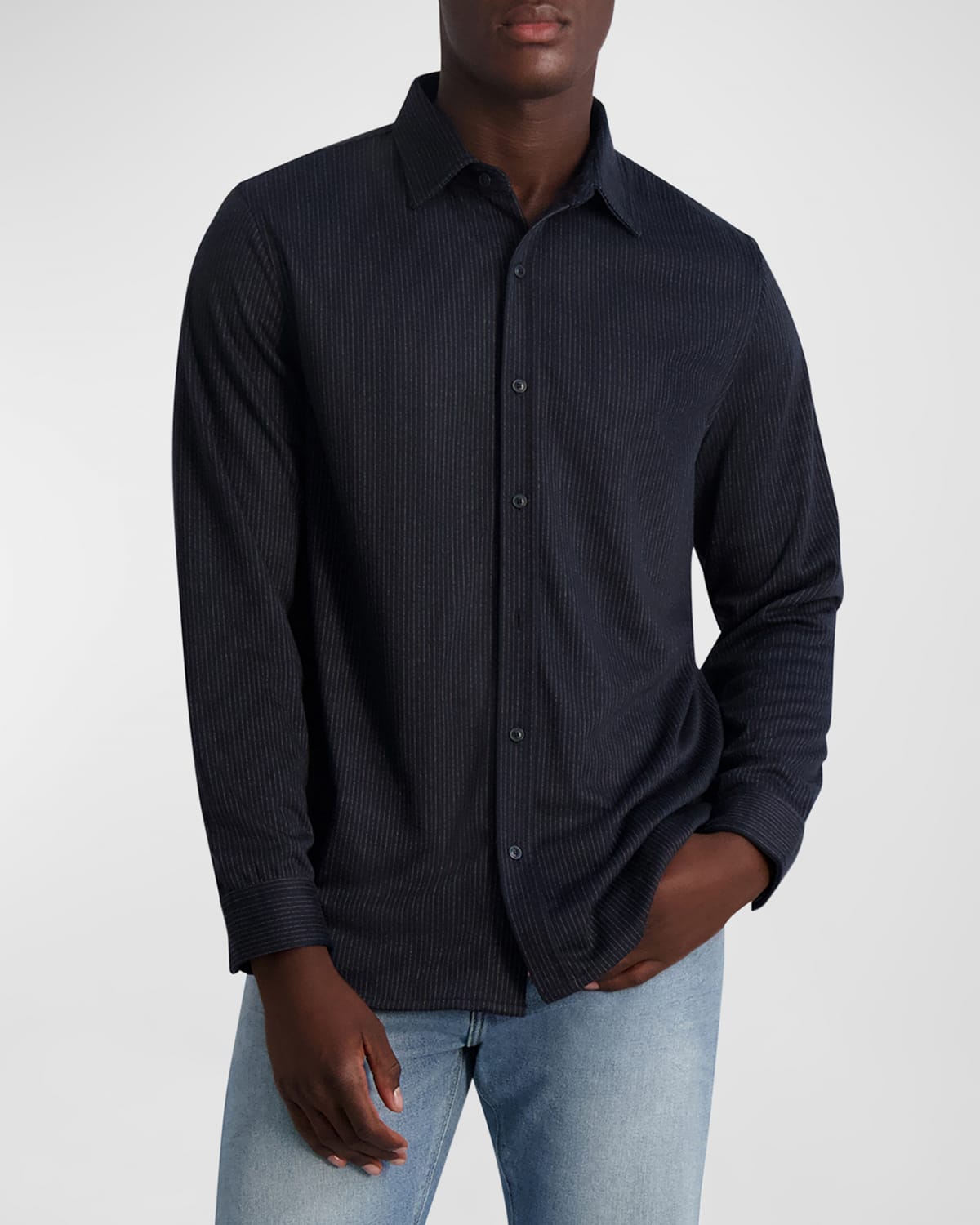 Shop Karl Lagerfeld Men's Brushed Stripe Button-down Shirt In Navy