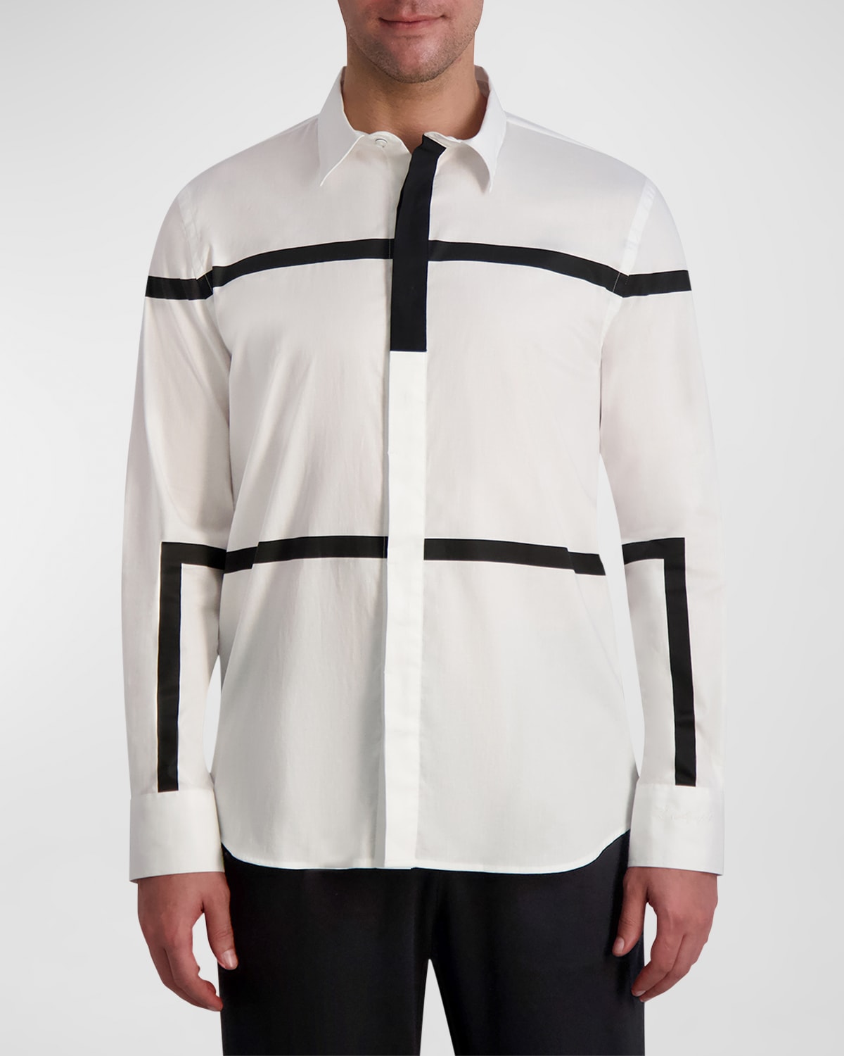 Karl Lagerfeld Paris White Label Men's Placed-print Button Down Sport Shirt In White