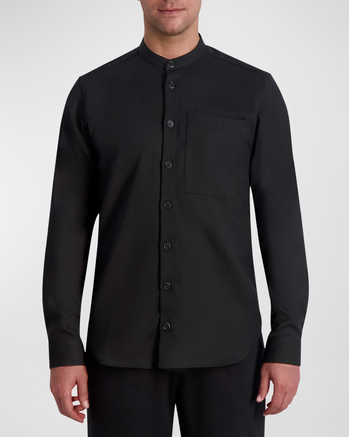 Karl Lagerfeld Paris White Label Men's Logo Signature Mandarin Collar Sport Shirt In Black