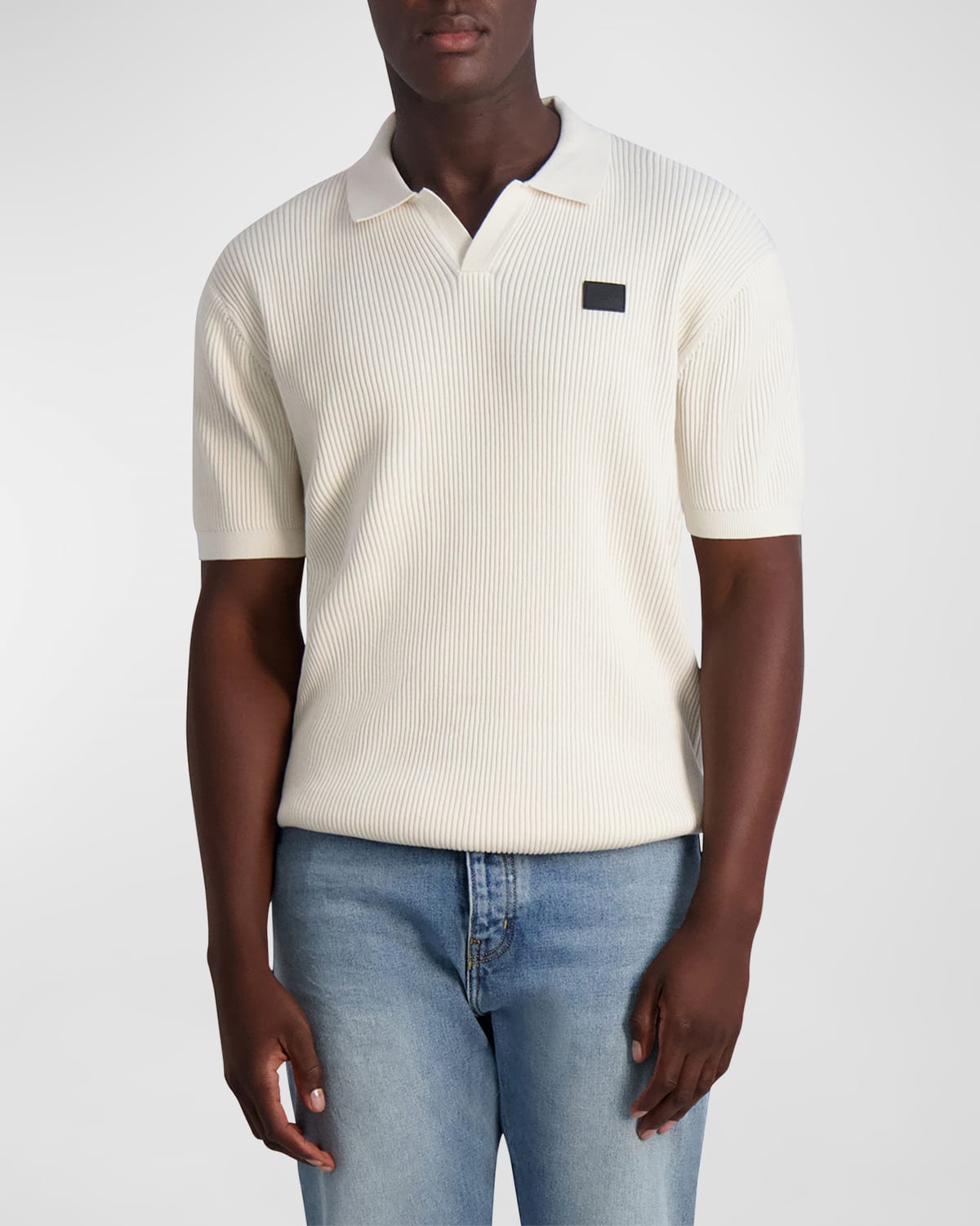 Shop Karl Lagerfeld Men's Logo Patch Ribbed Polo Sweater In Natural