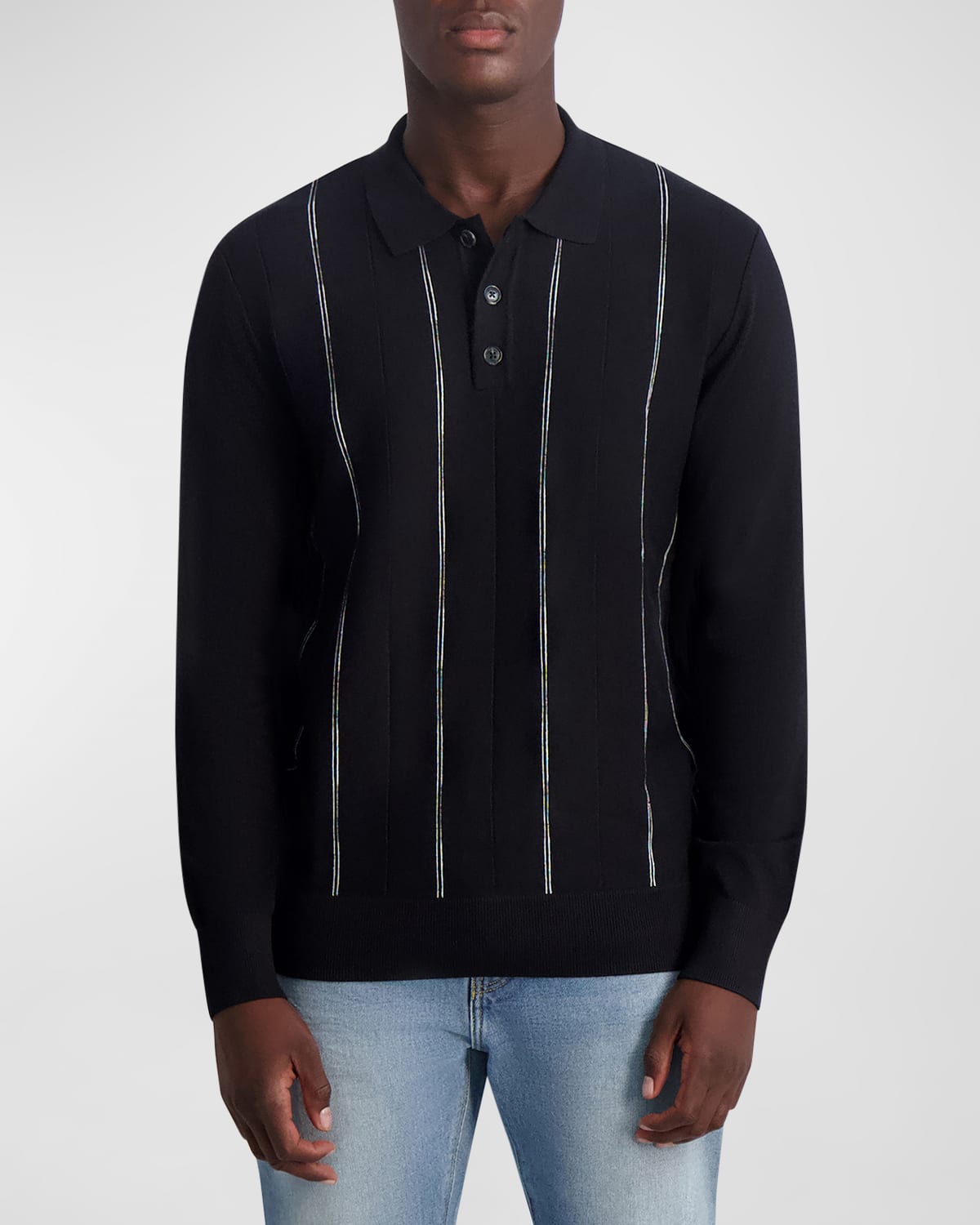 Karl Lagerfeld Men's Striped Polo Sweater In Black/white