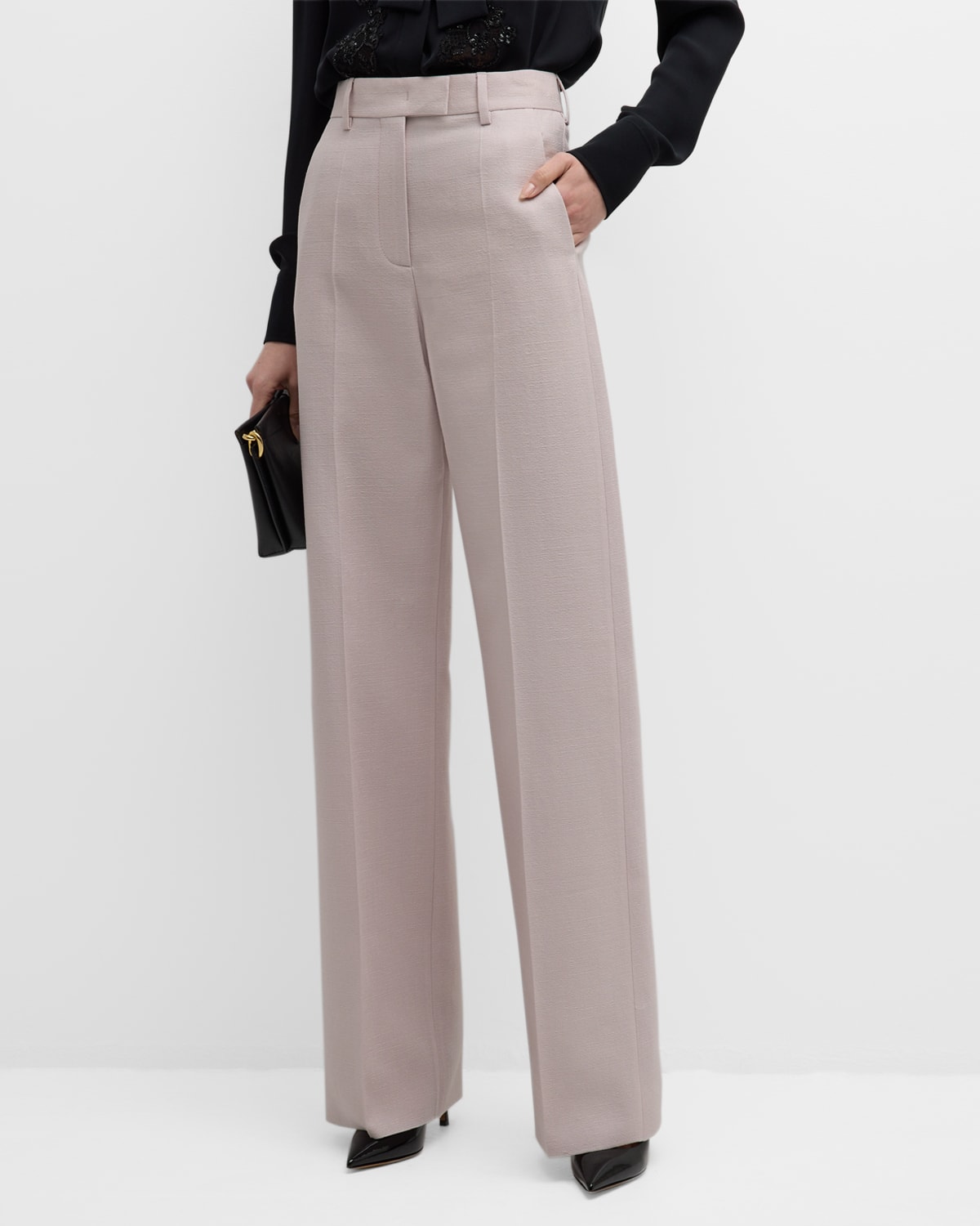 Shop Valentino Wide-leg Trousers With Pleated Front In Mauve