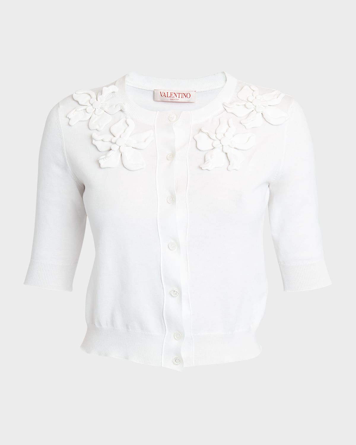 Valentino Flower Embroidered Button-front Cardigan In White