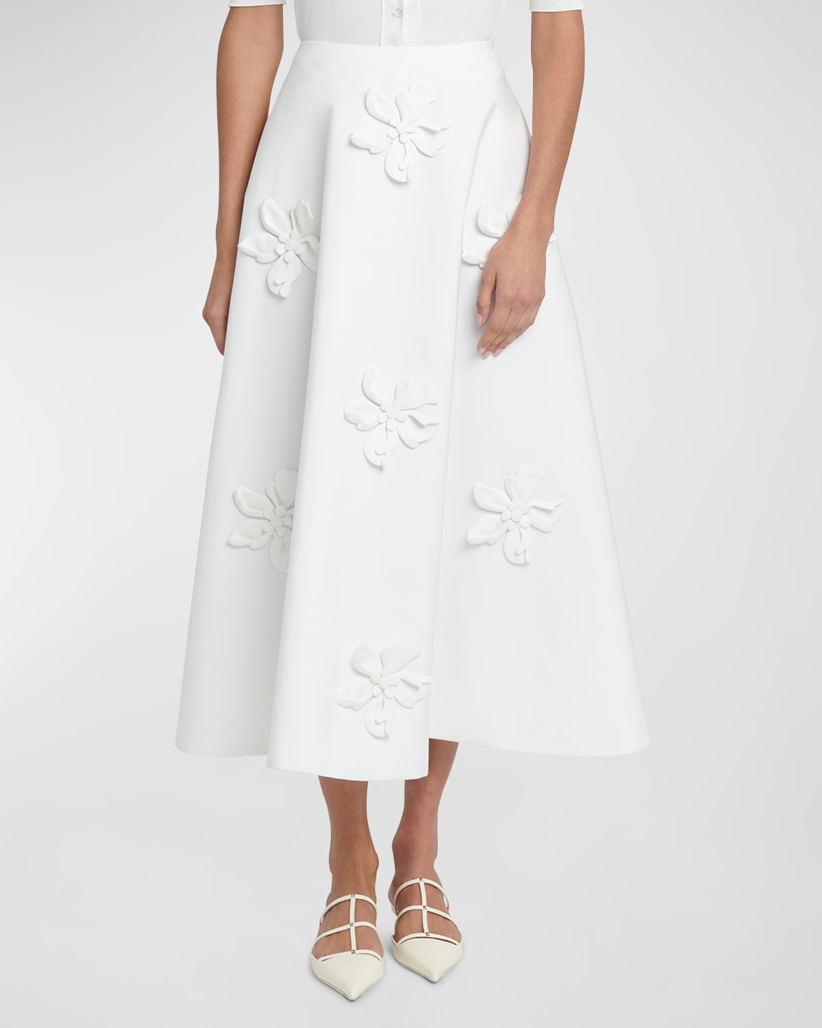 Valentino Embroidered Cotton Poplin Midi Skirt In White