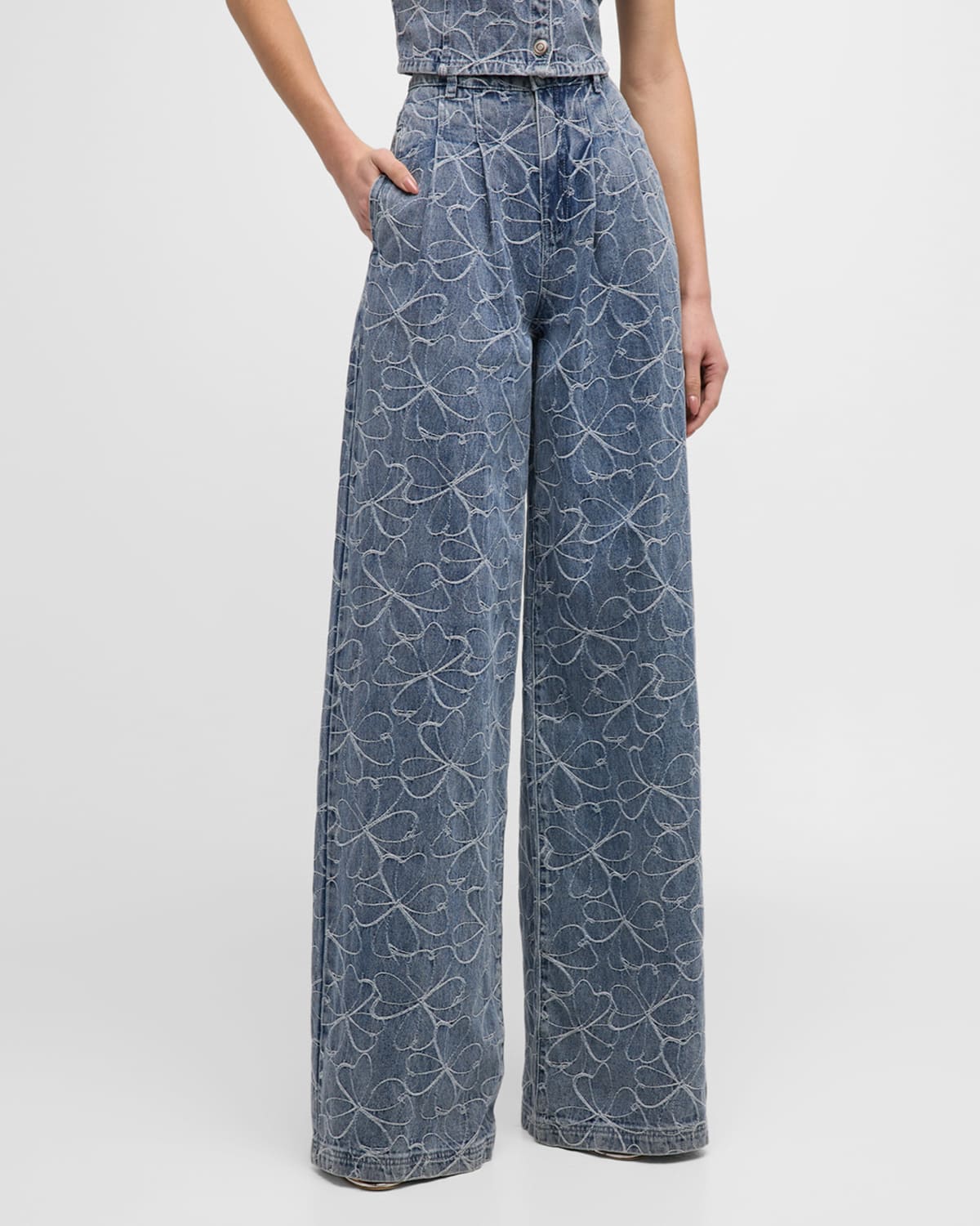 Adley High-Rise Wide-Leg Floral-Embroidered Jeans