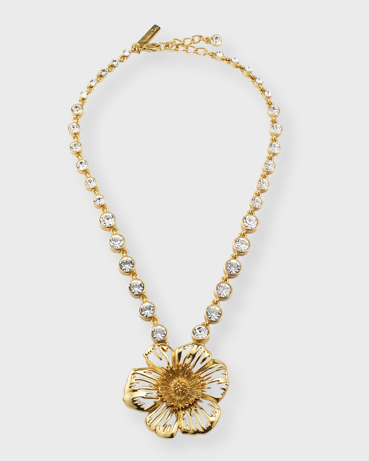Shop Oscar De La Renta Crystal Necklace With Large Poppy Pendant In Gold