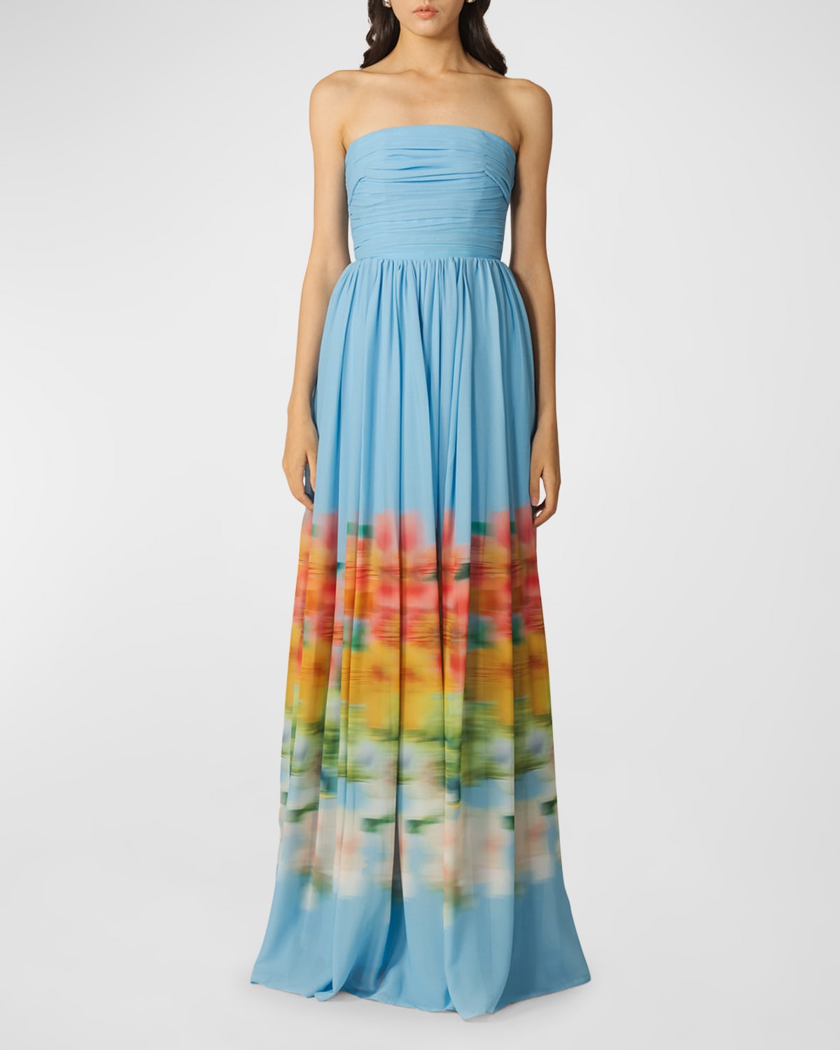 SAU LEE CAMILLE STRAPLESS ABSTACT-PRINT MAXI DRESS