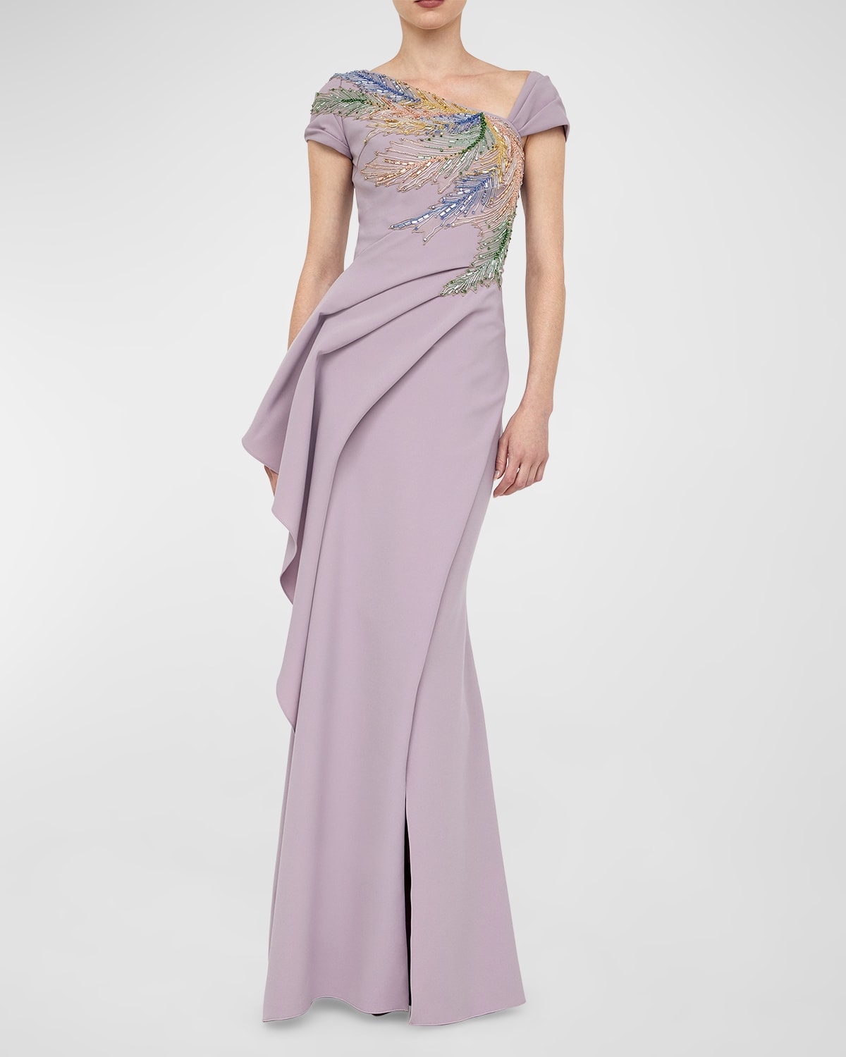 Shop Atelier Prabal Gurung Natalie Beaded Draped Gown In Orchid